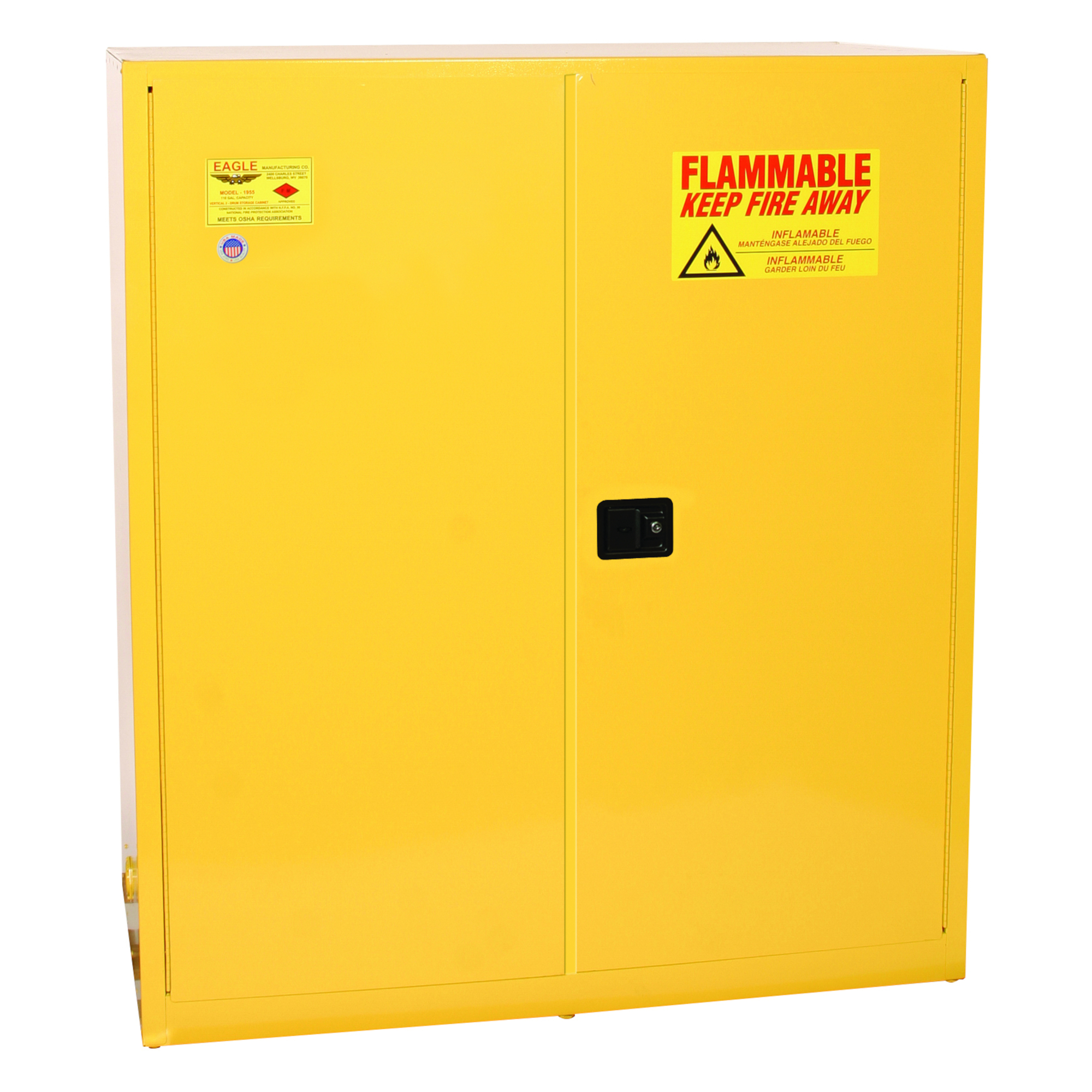 Eagle Vertical Drum Storage Safety Cabinet — 110 Gallon, 2 Drum, 1 Shelf, 2 Door, Self-Closing, Yellow, Model# 5510X