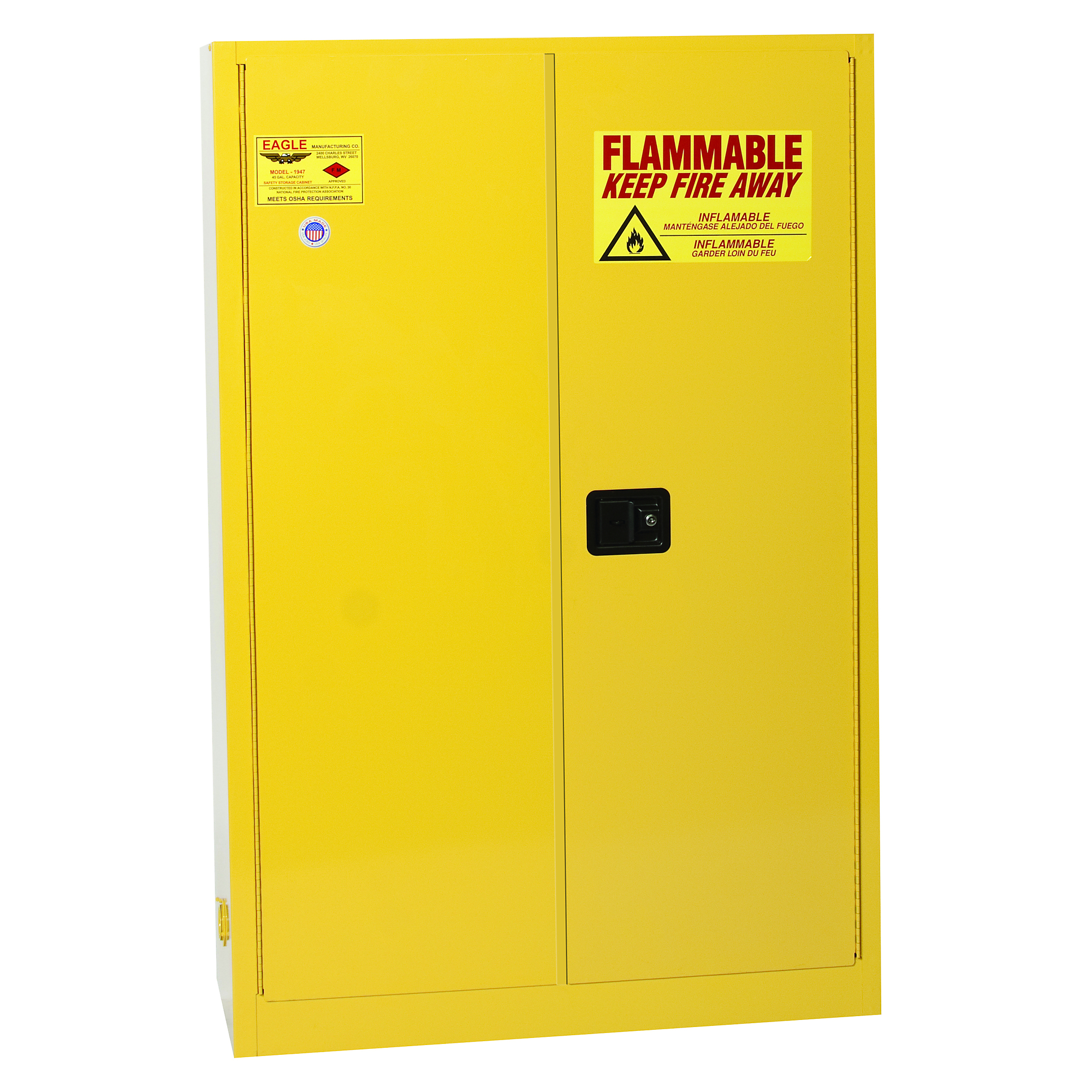 Eagle Flammable Liquids Cabinet — 45-Gal., 2 Shelves, 2 Doors, Self-Close, Yellow, Model# 4510X