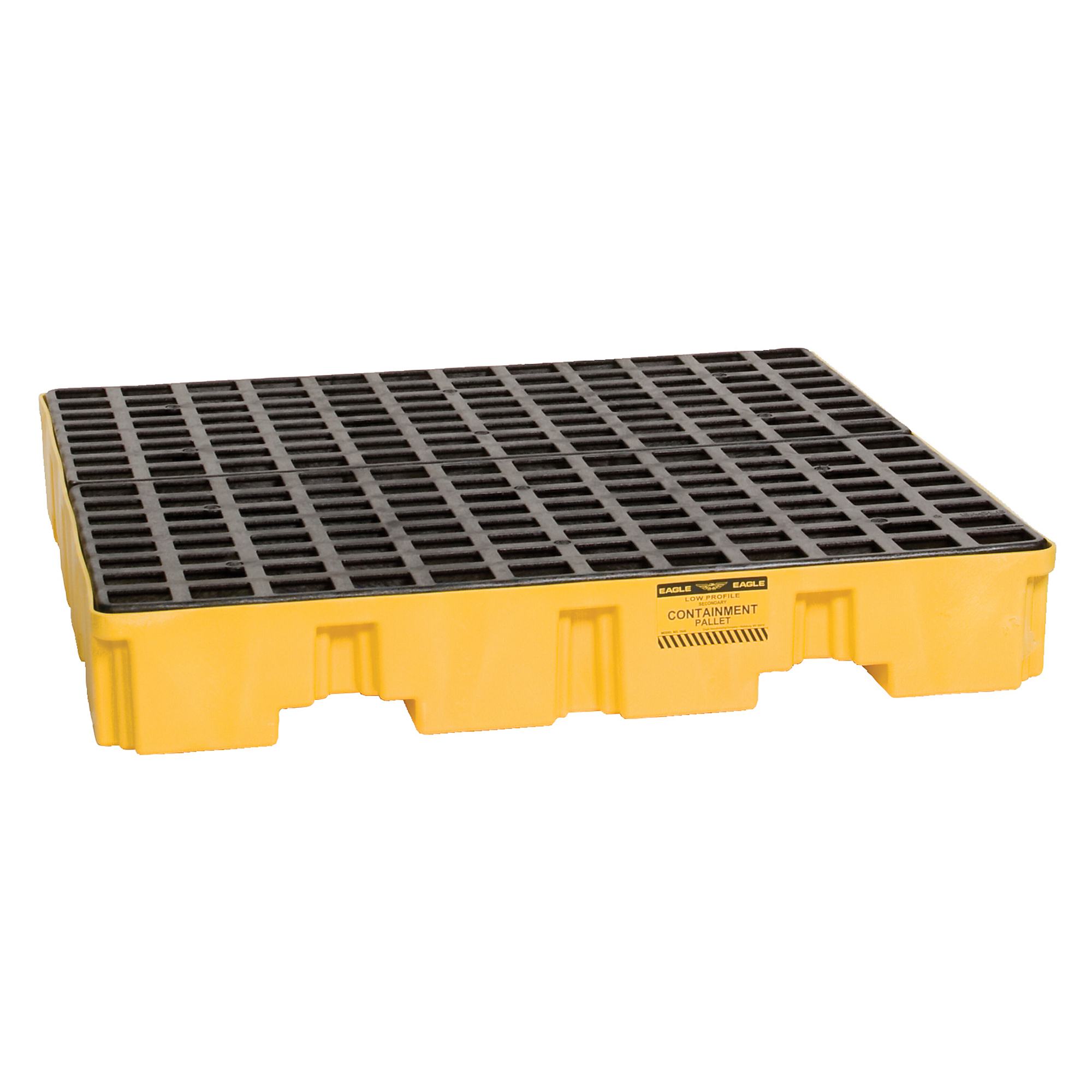 Eagle 4-Drum Plastic Pallet — No Drain, Yellow, Chemical-Resistant, Model# 1645ND