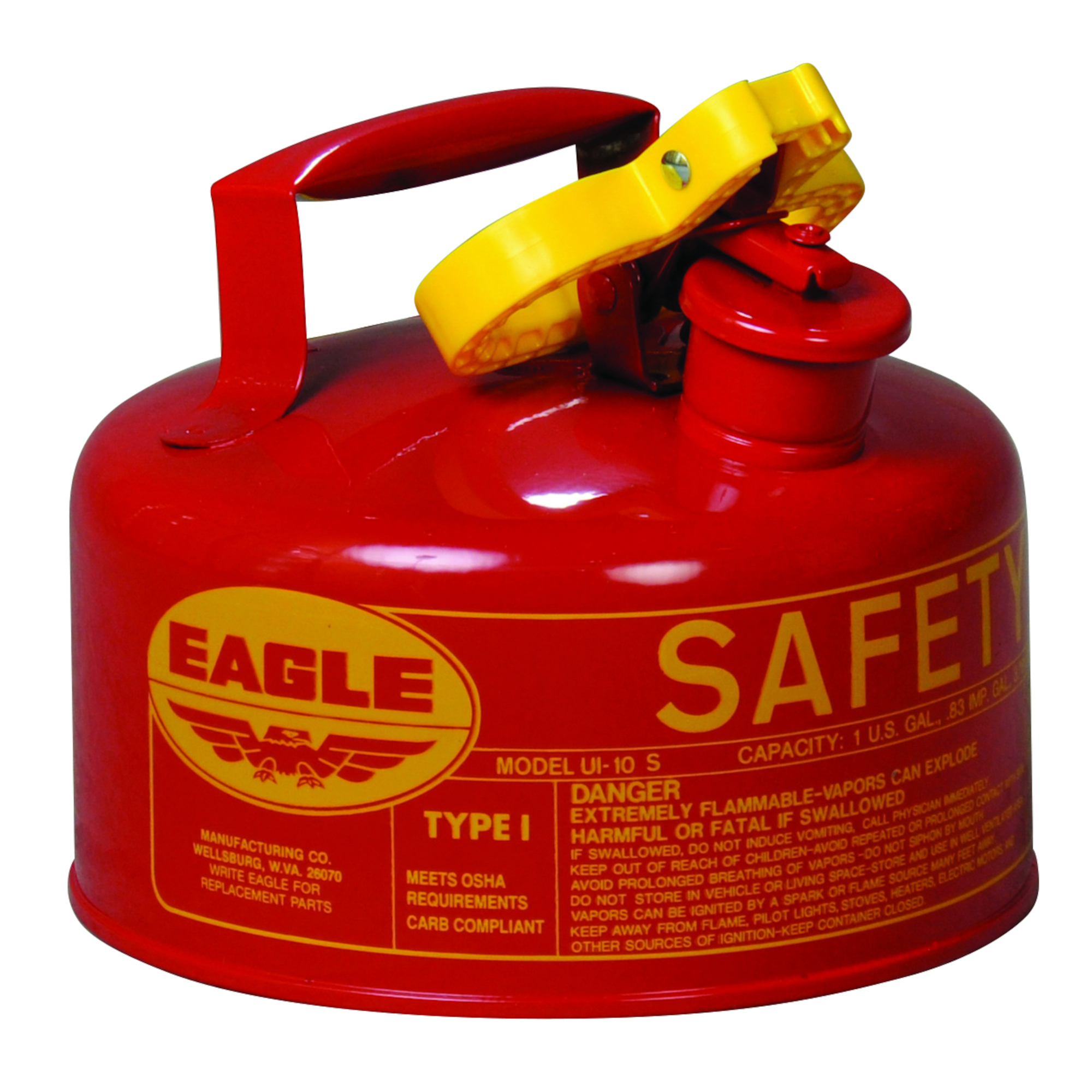 Eagle Type I Steel Safety Can for Flammables — 1 Gallon, Flame Arrester, Red, Model# UI10S