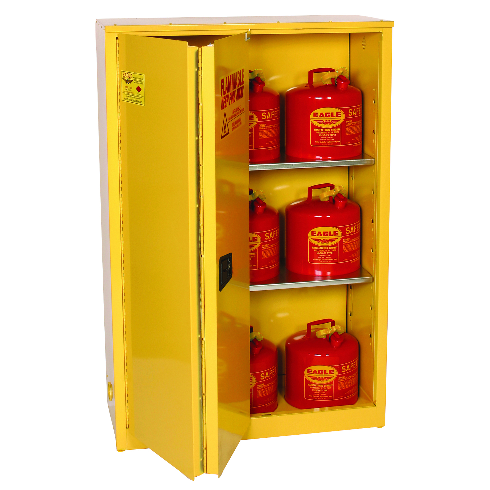 Eagle 45 Gallon Fire Cabinet, 2 Shelves, 2 Doors, Sliding