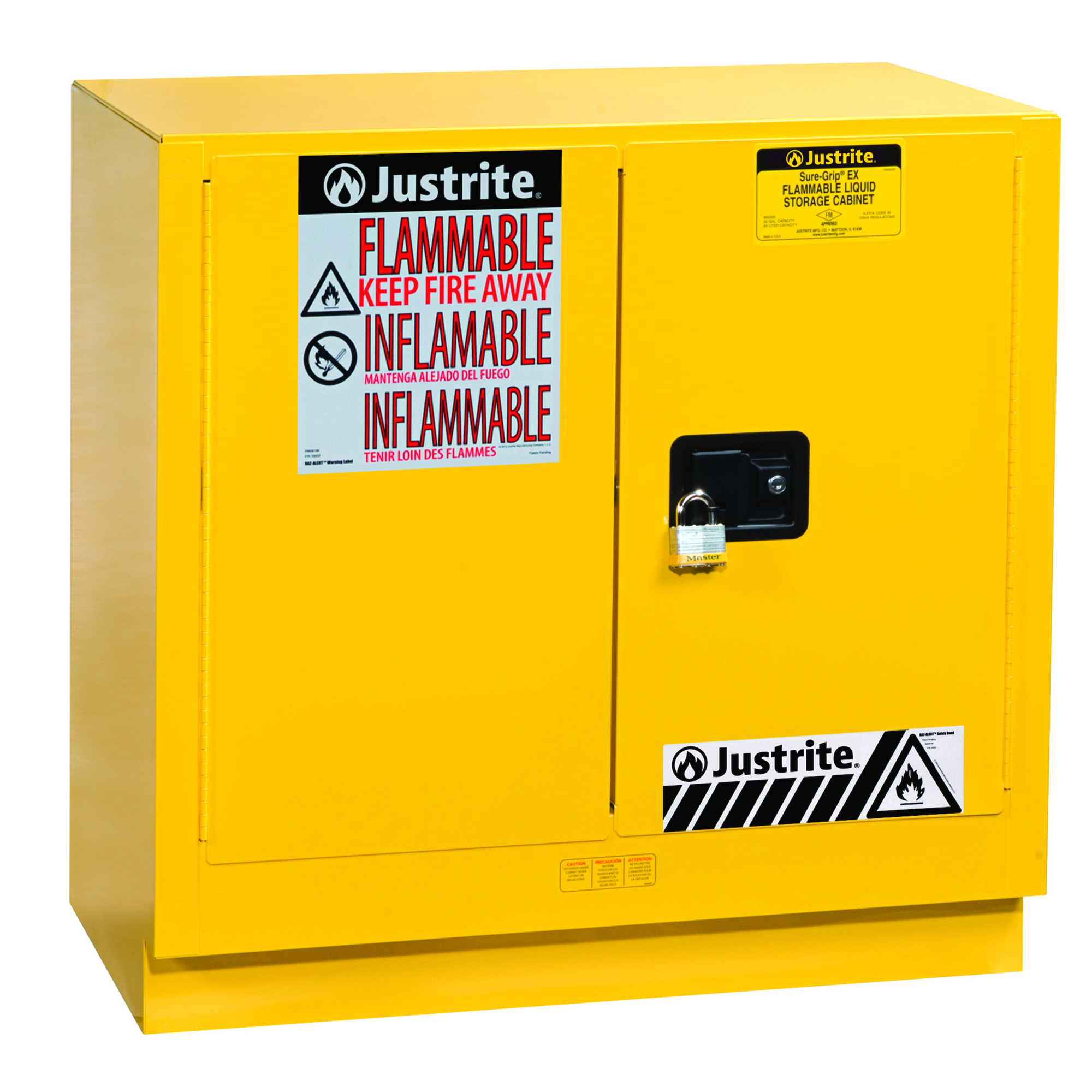 Justrite Sure-Grip EX Undercounter Flammable Cabinet — 22 Gallon, 1 Shelf, 2 Doors, Manual Close, Yellow, Model# 892300