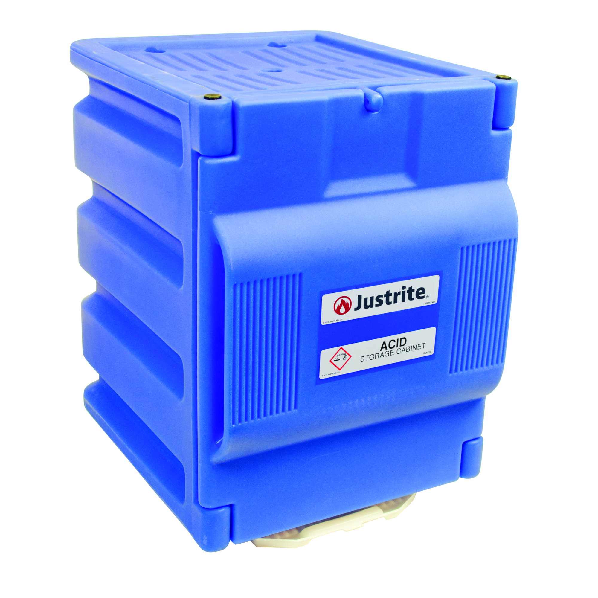 Justrite Plastic Safety Cabinet — Holds Two 4-Liter Bottles, 1 Door, Manual Close, Corrosives/Acids, Countertop, Blue, Model# 24080