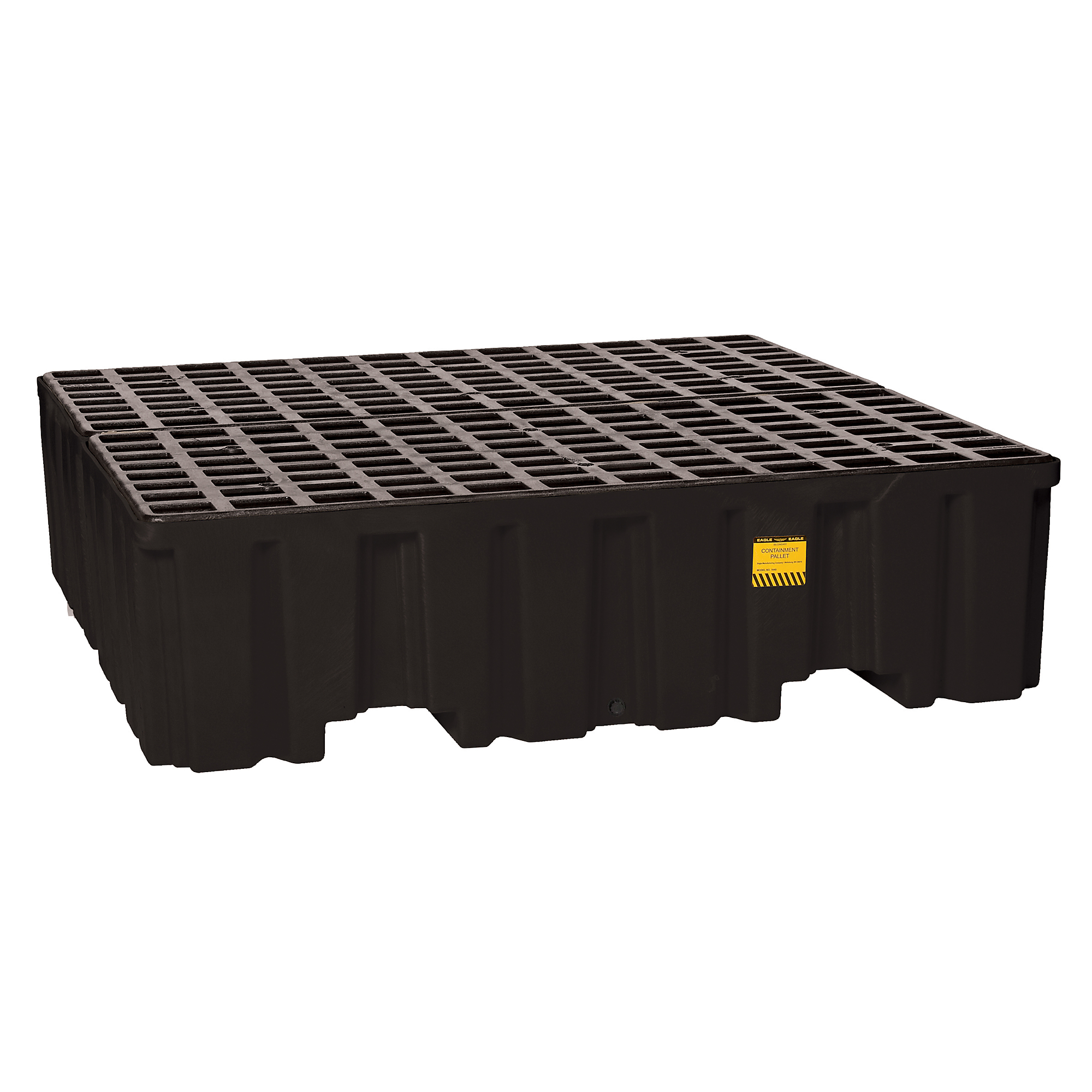 Eagle 4-Drum Plastic Pallet with Drain — Black, UV Protected, Chemical-Resistant, Model# 1640B