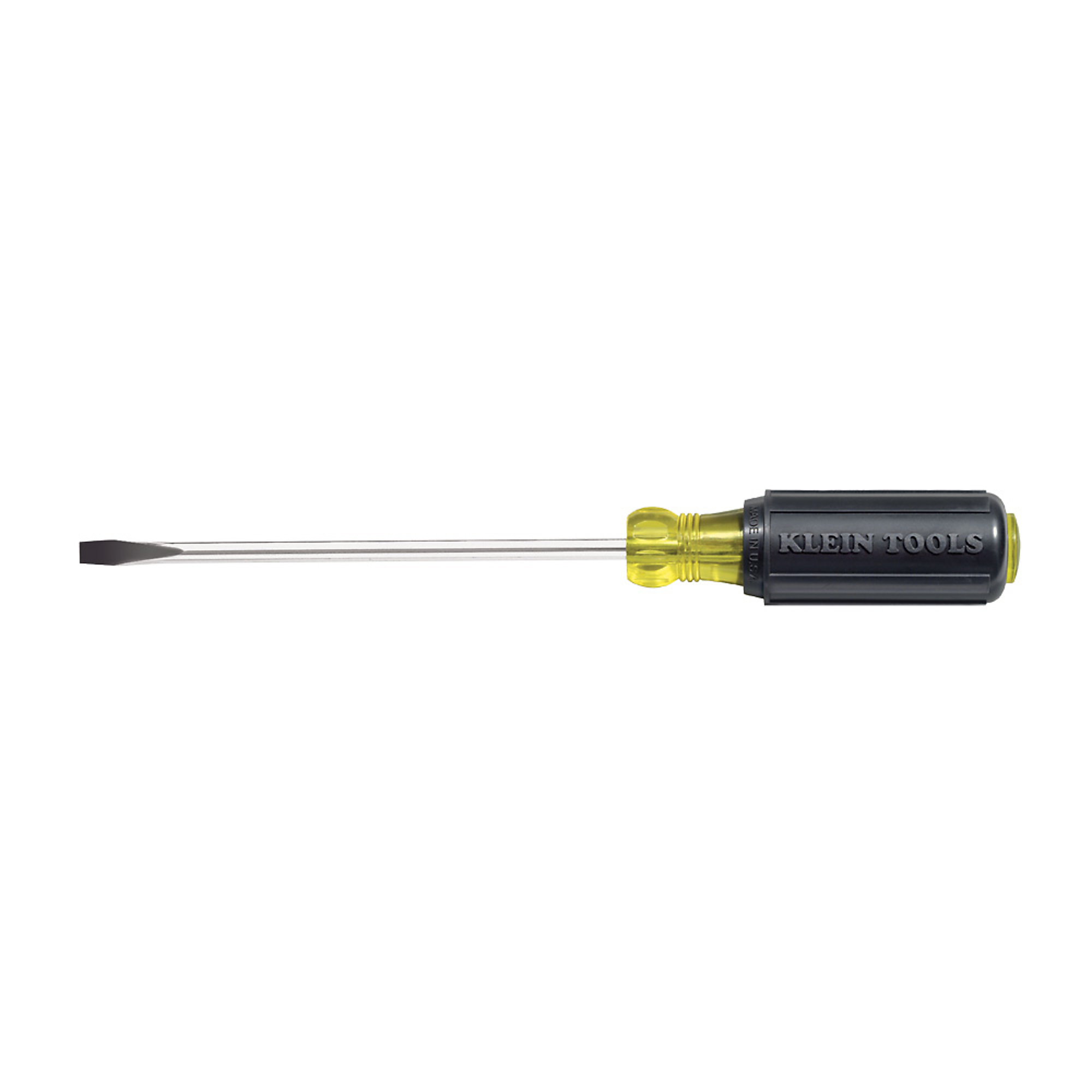 Klein Tools Heavy-Duty Cabinet Screwdriver — 1/4in. Tip, 8in. Round Shank, Cushion Grip, Model# 605-8