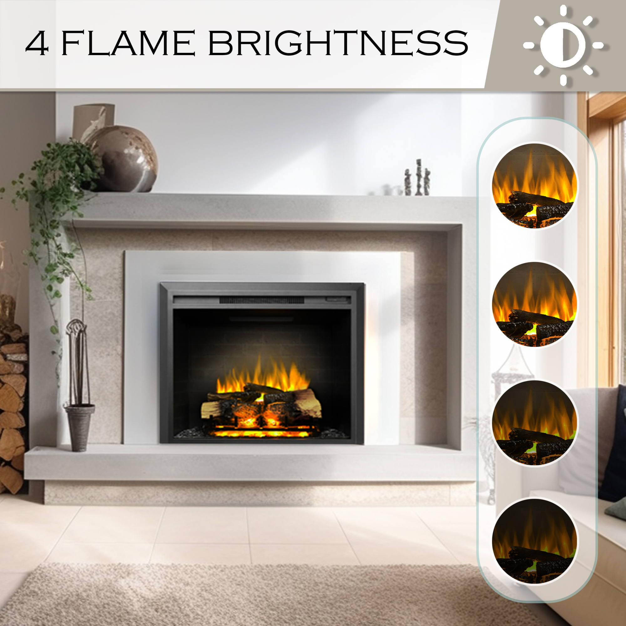 28 in. Electric Fireplace Insert, Remote Control, Adjustable Flame ...