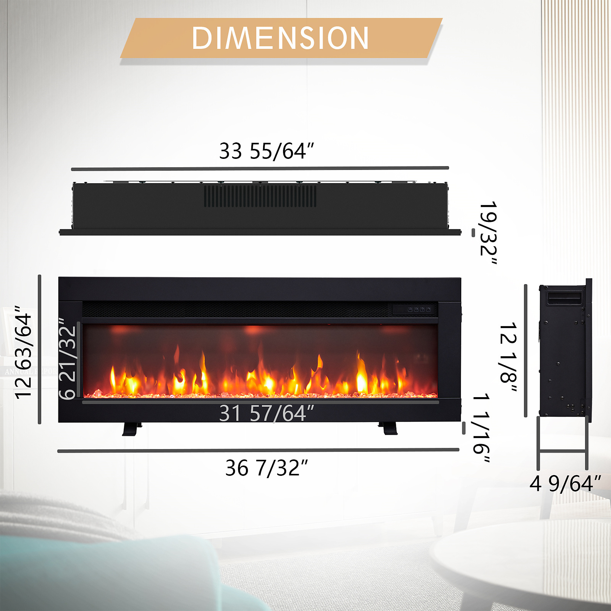 Edendirect Electric Fireplace — 36in., Freestanding or Wall Mounted, 9