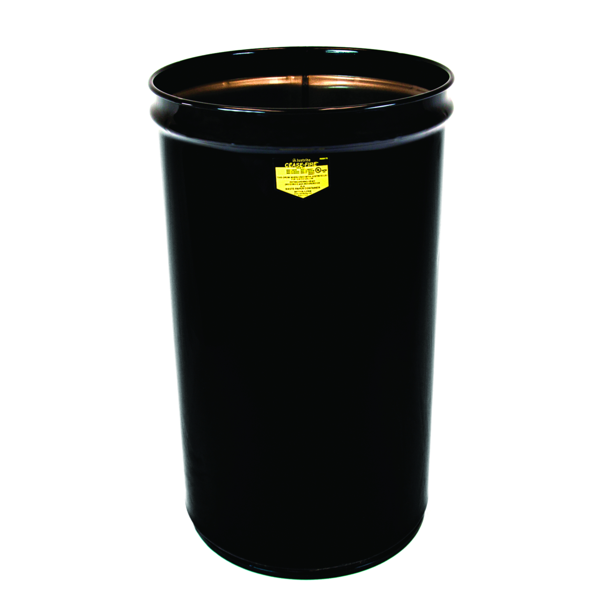 Justrite Cease-Fire Waste Receptacle — 55 Gallon, Safety Drum Can, Black, Model# 26054K