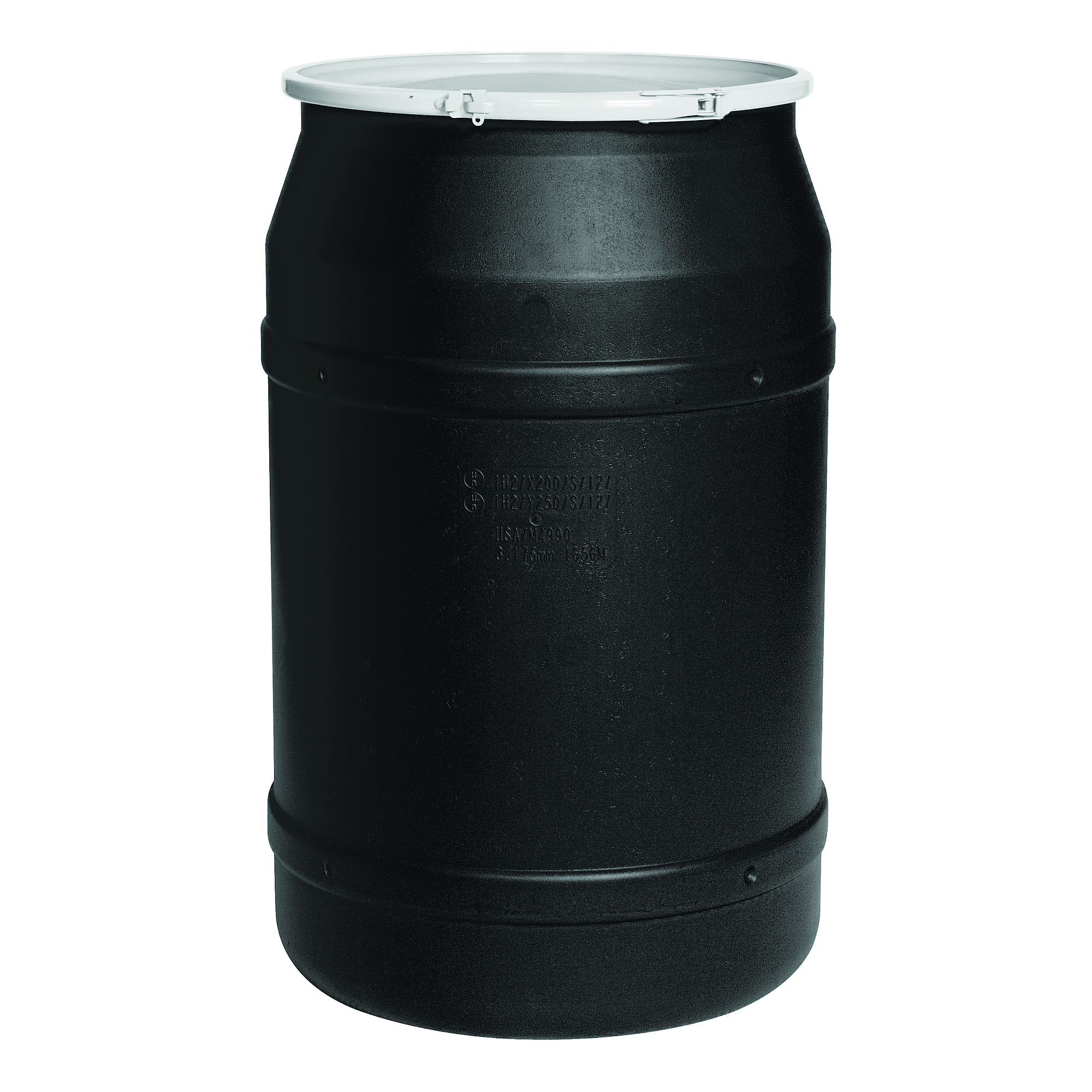 Eagle 55-Gallon Open Head Plastic Drum — Lever-Lock, 1x2in. & 1x3/4in. Bung Holes, Black, Model# 1656BLKBG