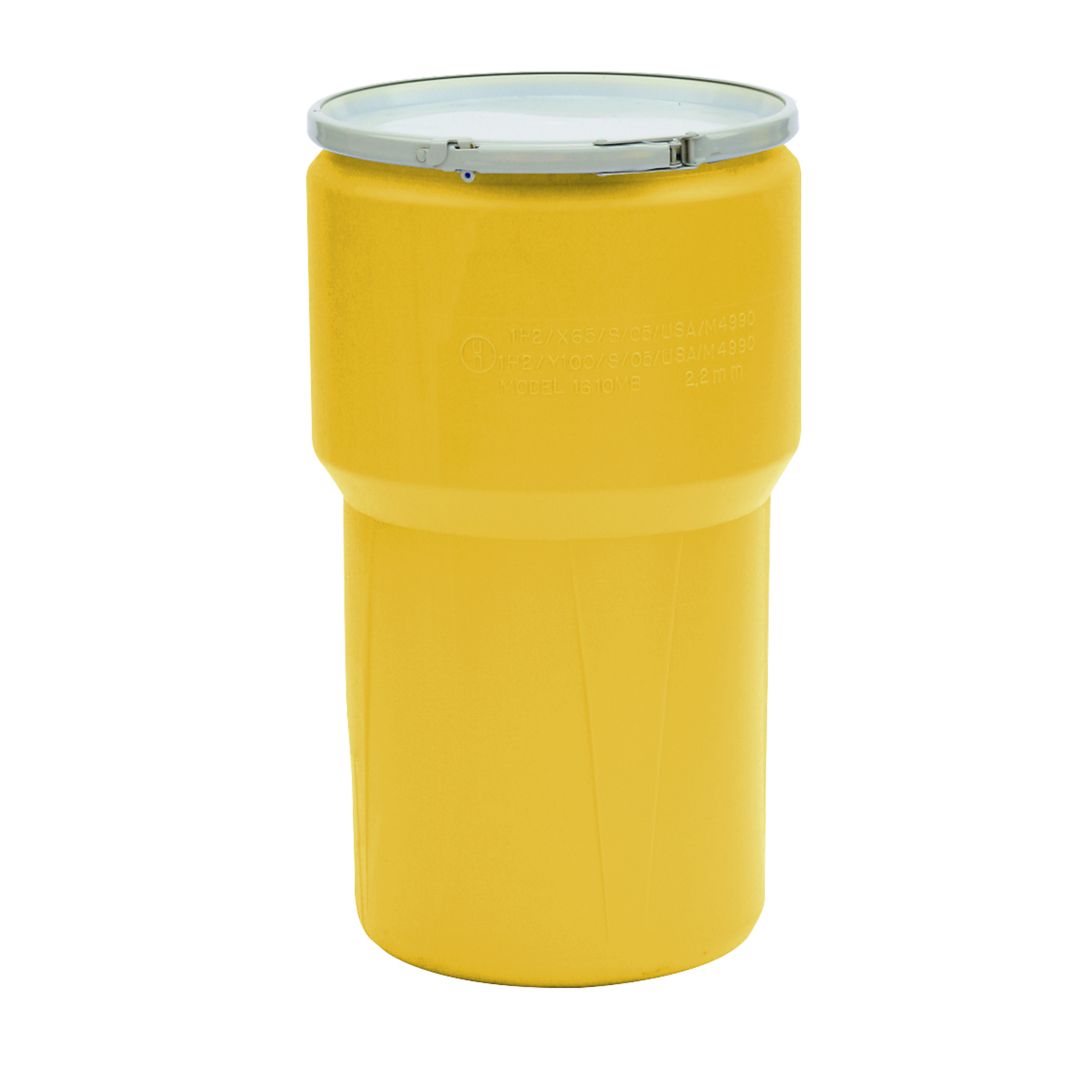 Eagle Open Head Plastic Barrel Drum — 14 Gallon, Metal Lever-Lock, Yellow, 1x2in. and 1x3/4in. Bung Holes, Model# 1610MBG1