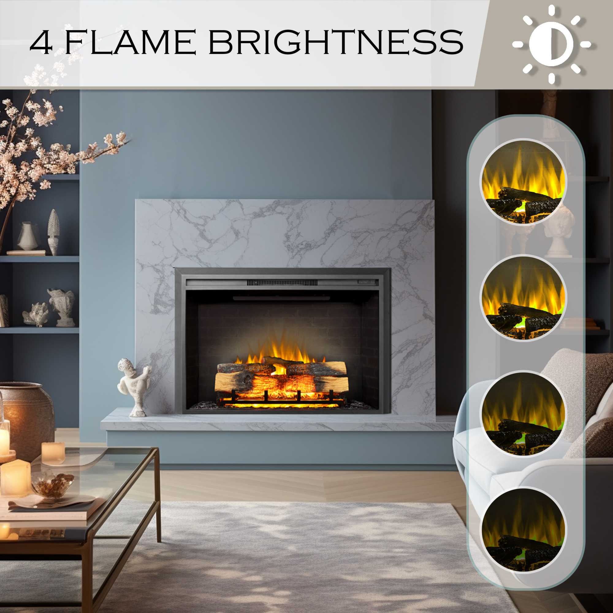 39 in. Electric Fireplace Insert, Remote Control, Adjustable Flame ...