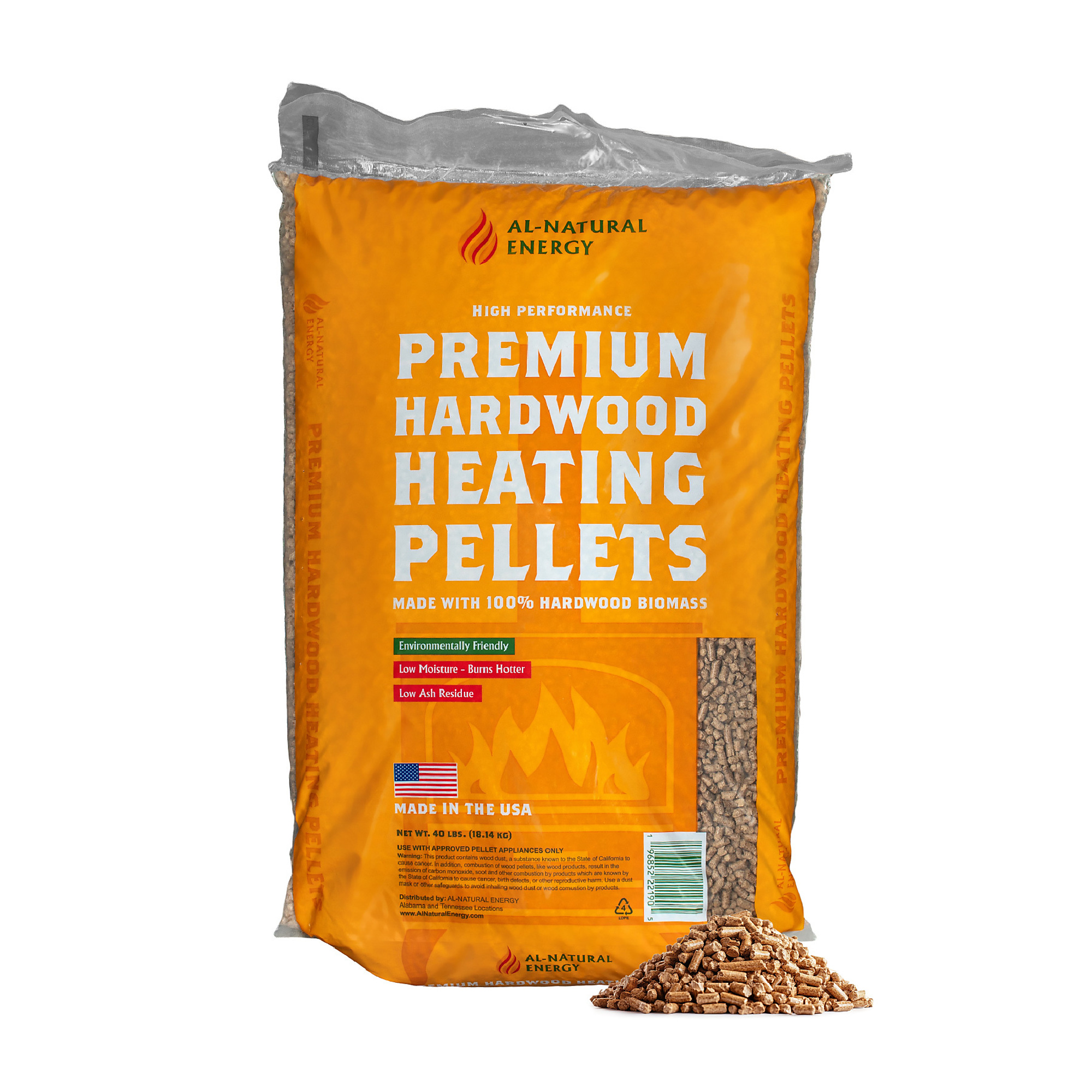 AL-Natural Hardwood Oak Heating Pellets, Model# ANHP40