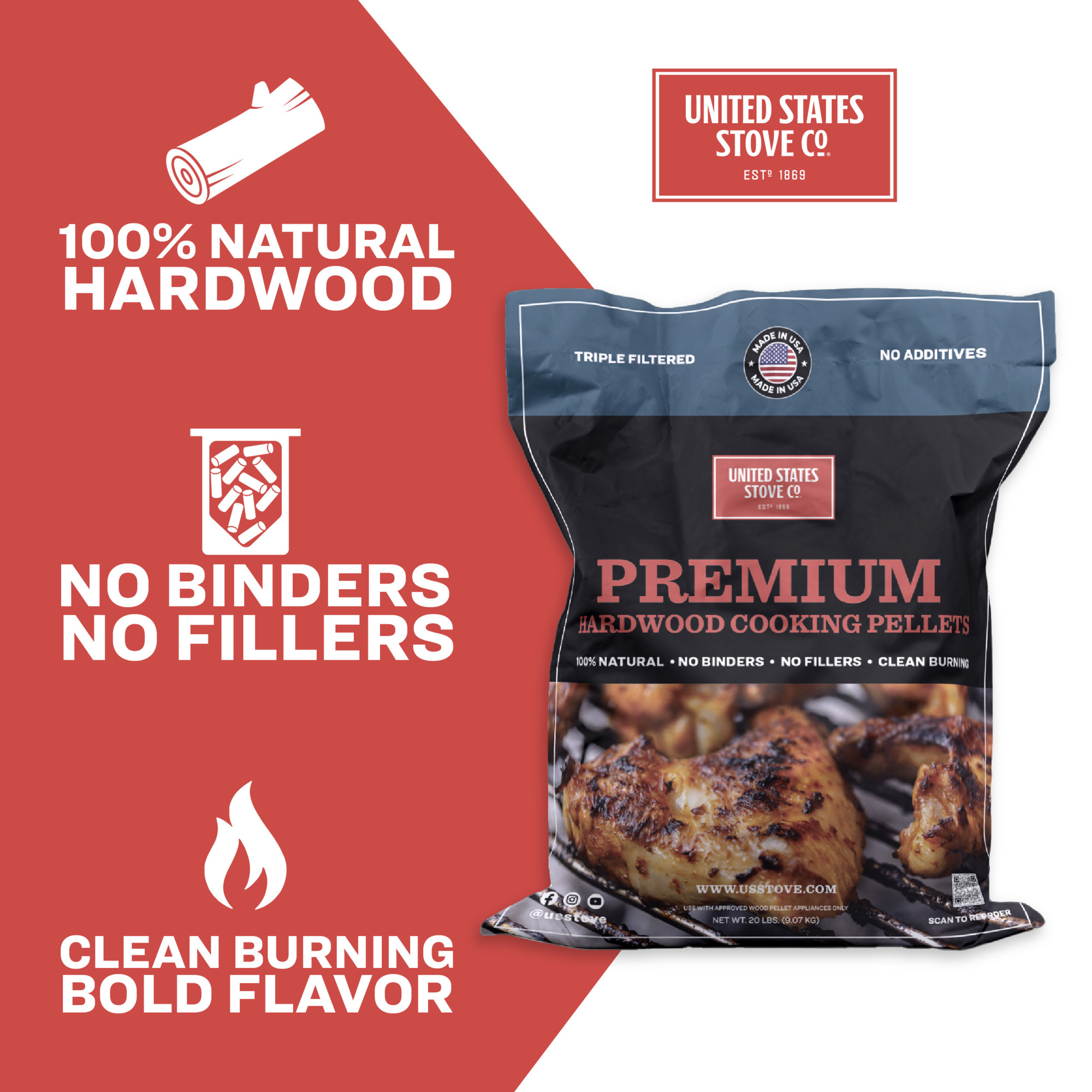 US Stove Company Hickory Flavor Cooking Pellets — 20lb. Bag, Model# USCP20-H