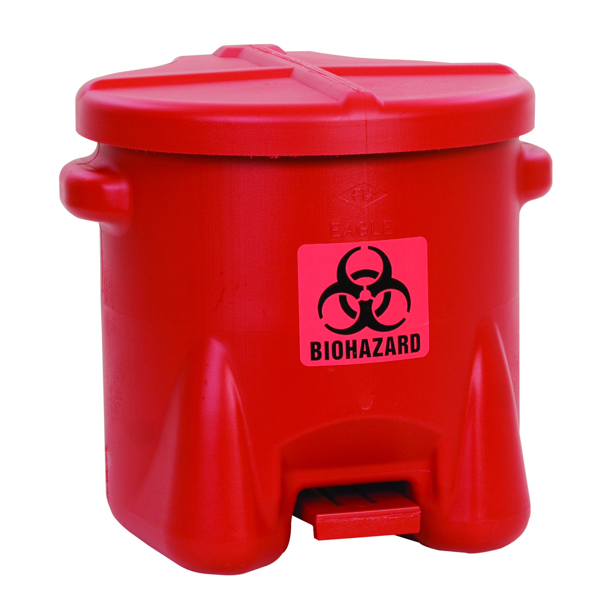 Eagle Biohazardous Plastic Waste Can — 10 Gallon, Foot-Operated, Red, Model# 945BIO