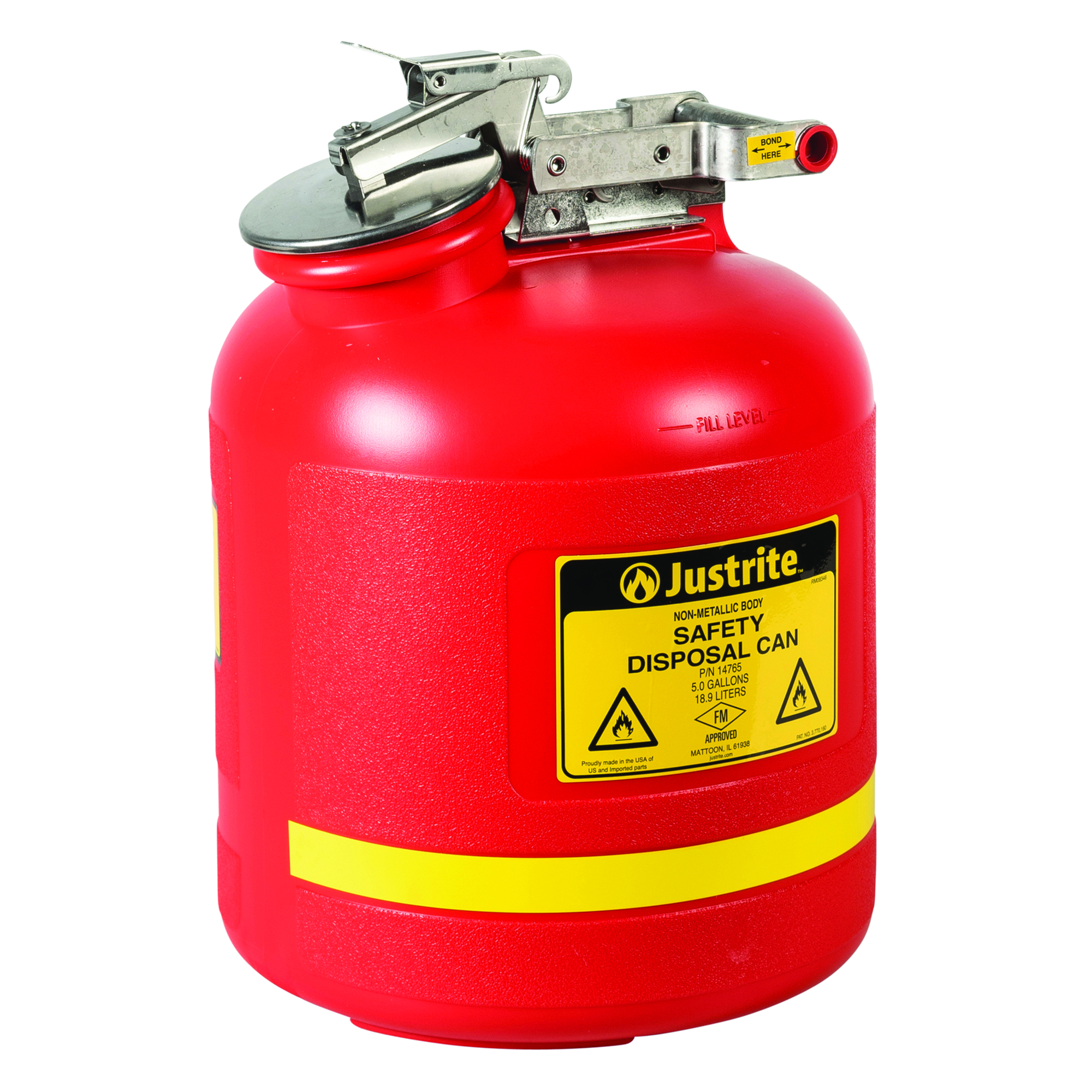 Justrite Polyethylene Safety Can for Liquid Disposal — 5-Gallon, HDPE ...