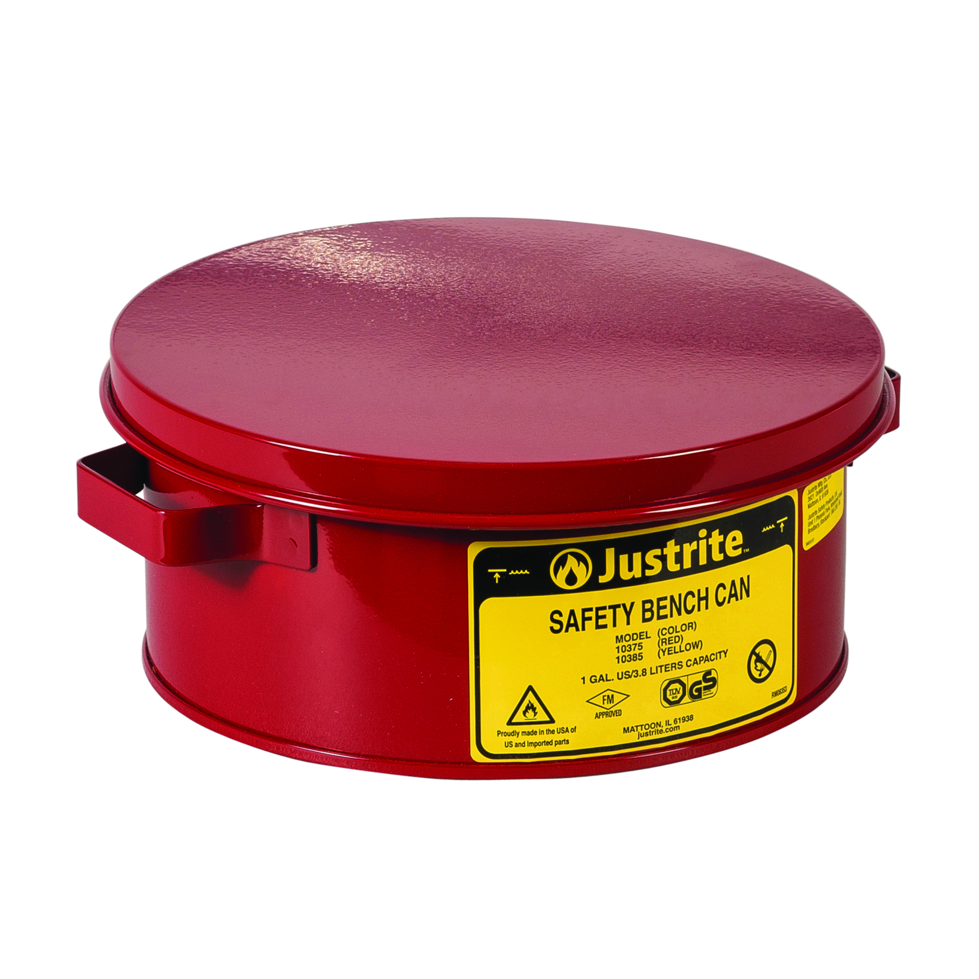 Justrite Steel Bench Can — 1 Gallon, Perforated Dasher Plate, Red, Model# 10375