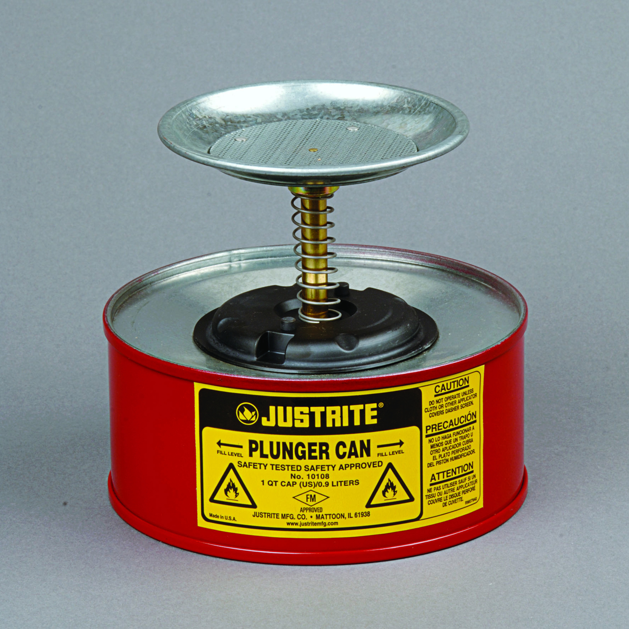 Justrite Steel Plunger Dispensing Can — 1 Quart, Perforated Pan Screen, Red, Model# 10108