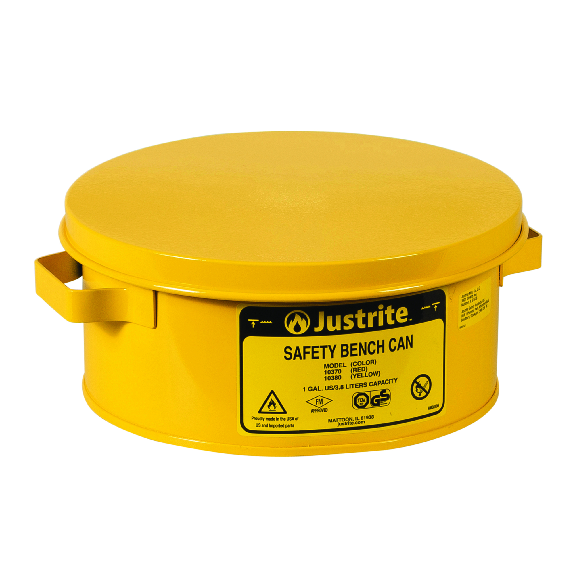 Justrite Bench Can with Basket — 1 Gal., Yellow, Model# 10380