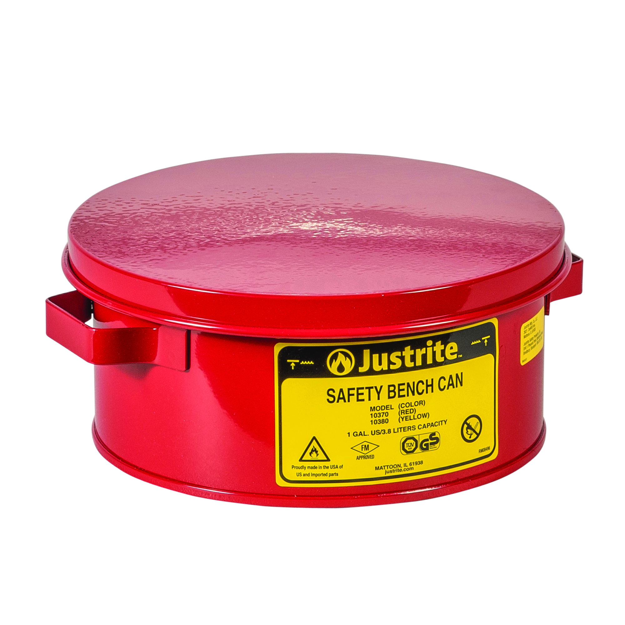 Justrite Steel Bench Can — 1 Gallon, Perforated Dasher Plate, Parts Basket, Red, Model# 10370