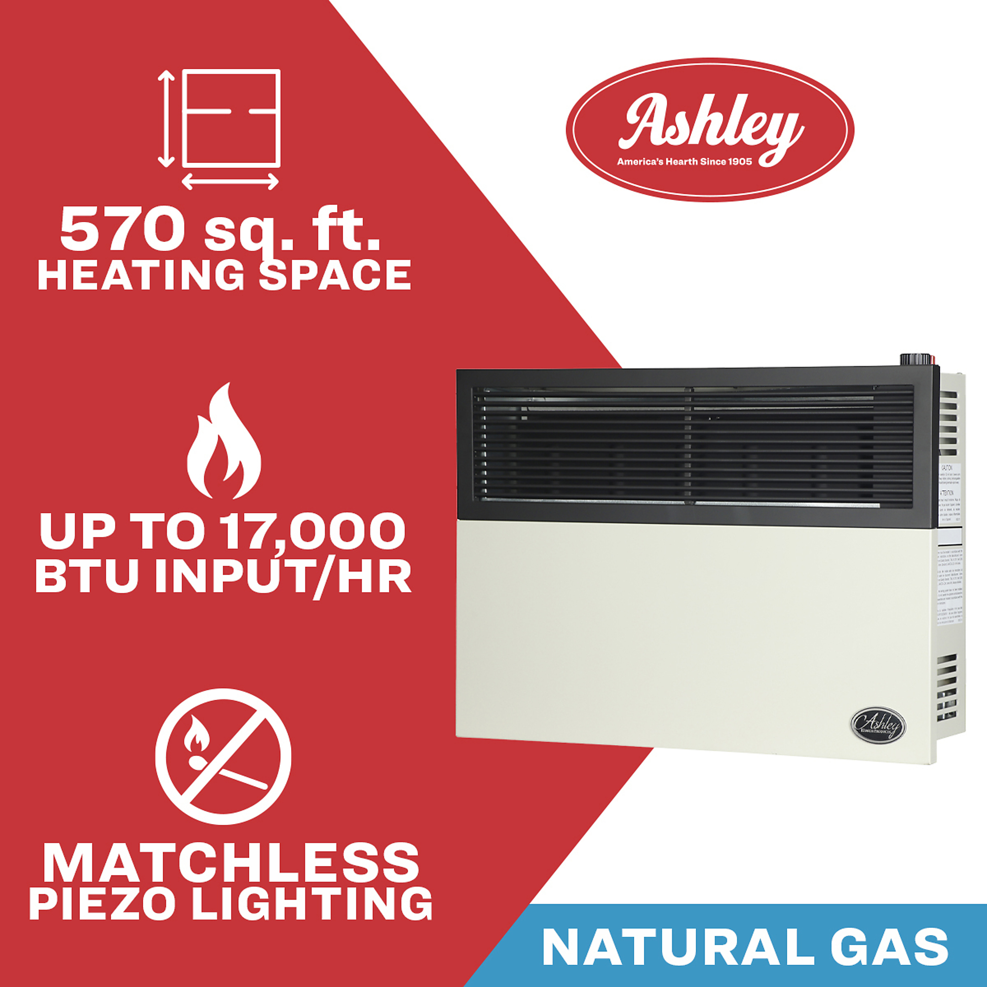 Ashley Hearth Direct Vent Heater — 17,000 BTU, Natural Gas, Model# DVAG17N