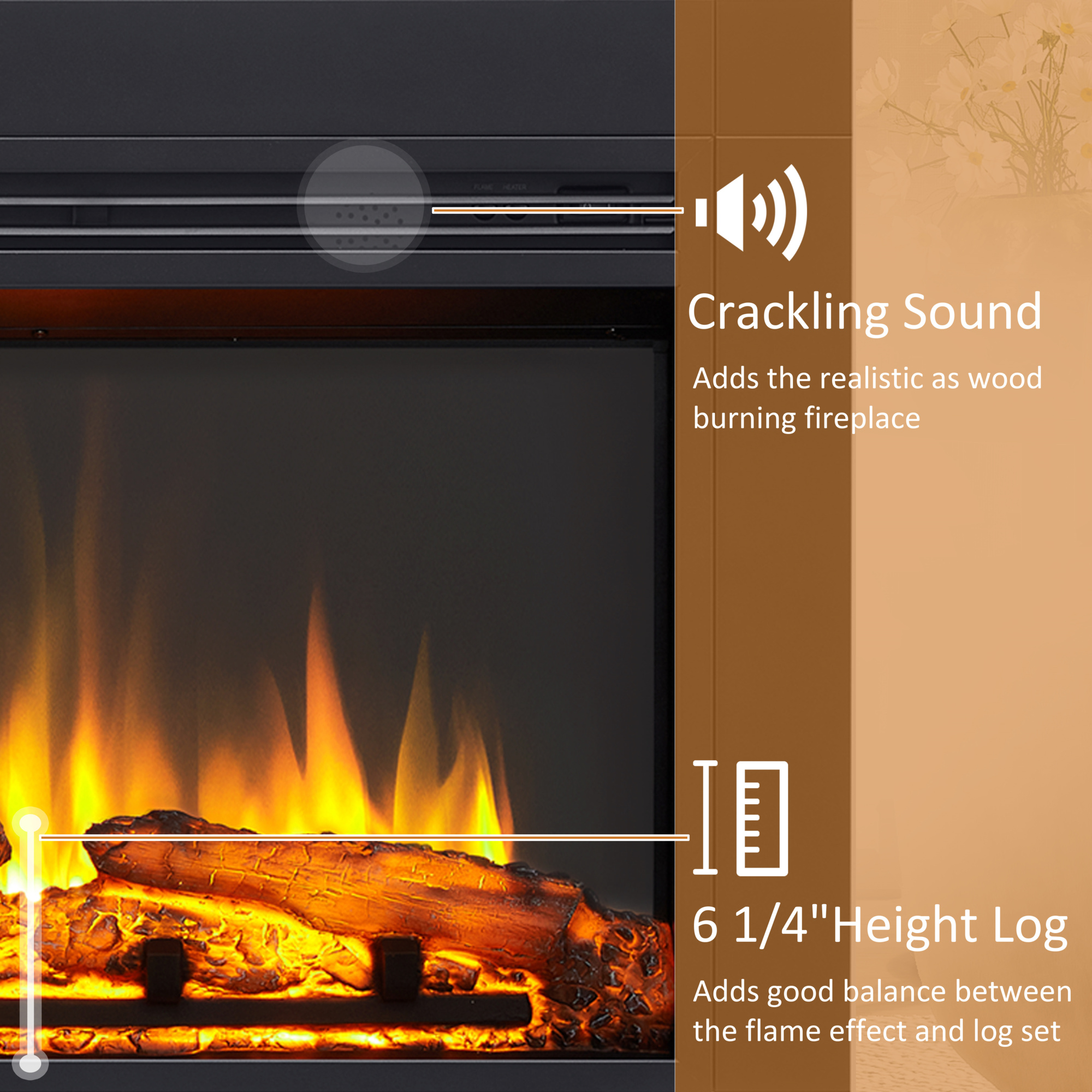 EdenDirect 32 in. Electric Fireplace Insert, Remote Control, Adjustable ...