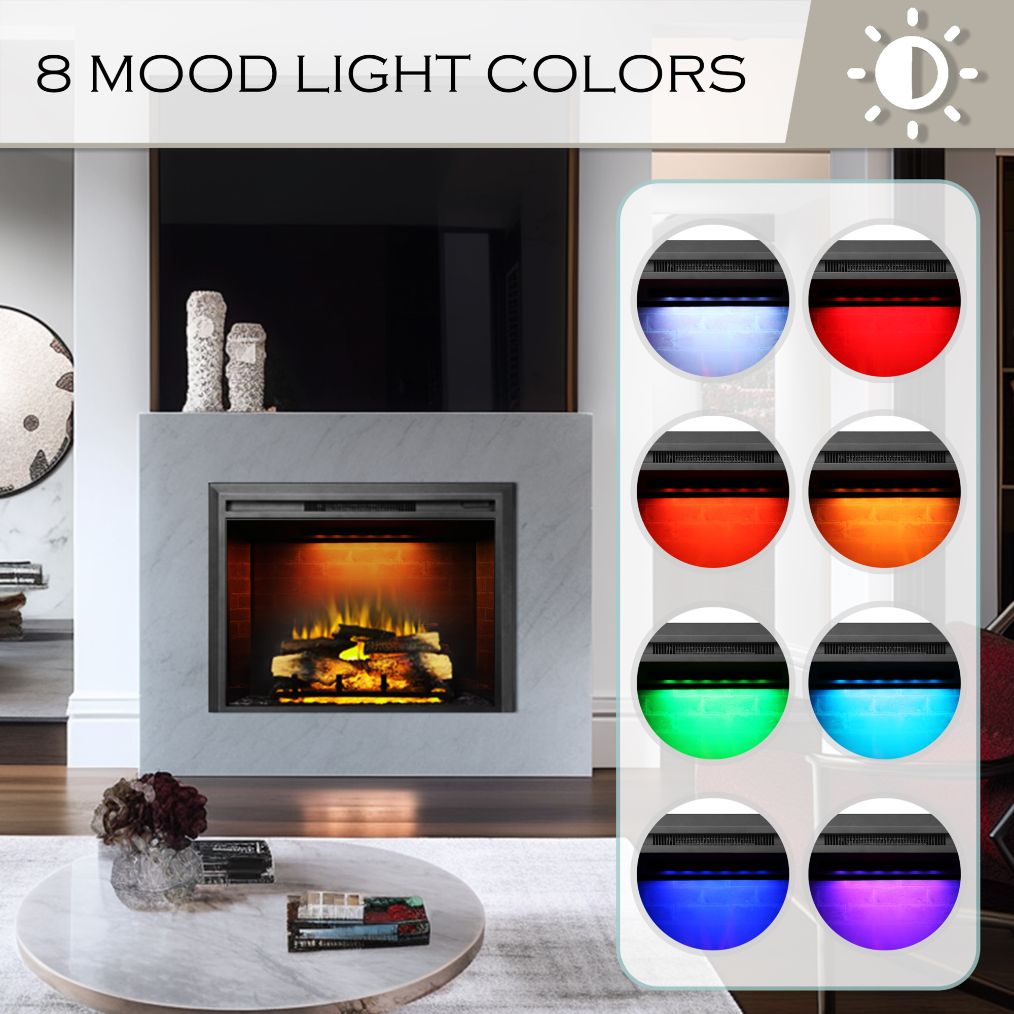 EdenDirect 34 in. Electric Fireplace Insert, Remote Control, Adjustable ...