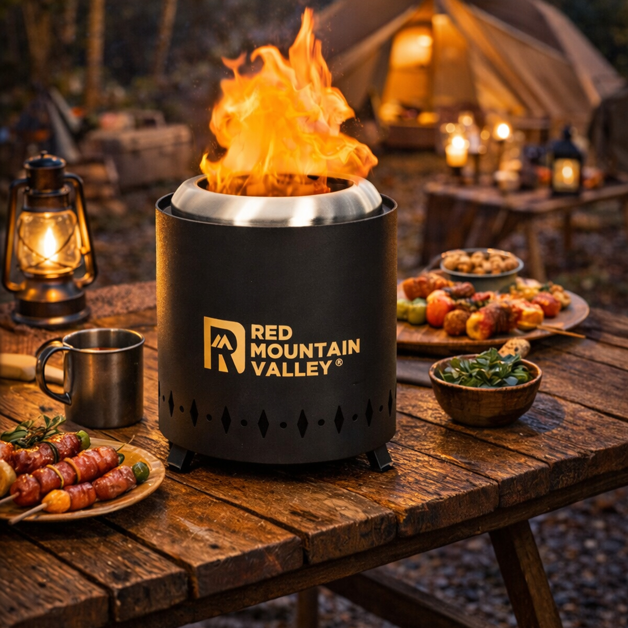Red Mountain Valley Smokeless Tabletop Fire Pit — Portable, Stainless Steel, Black