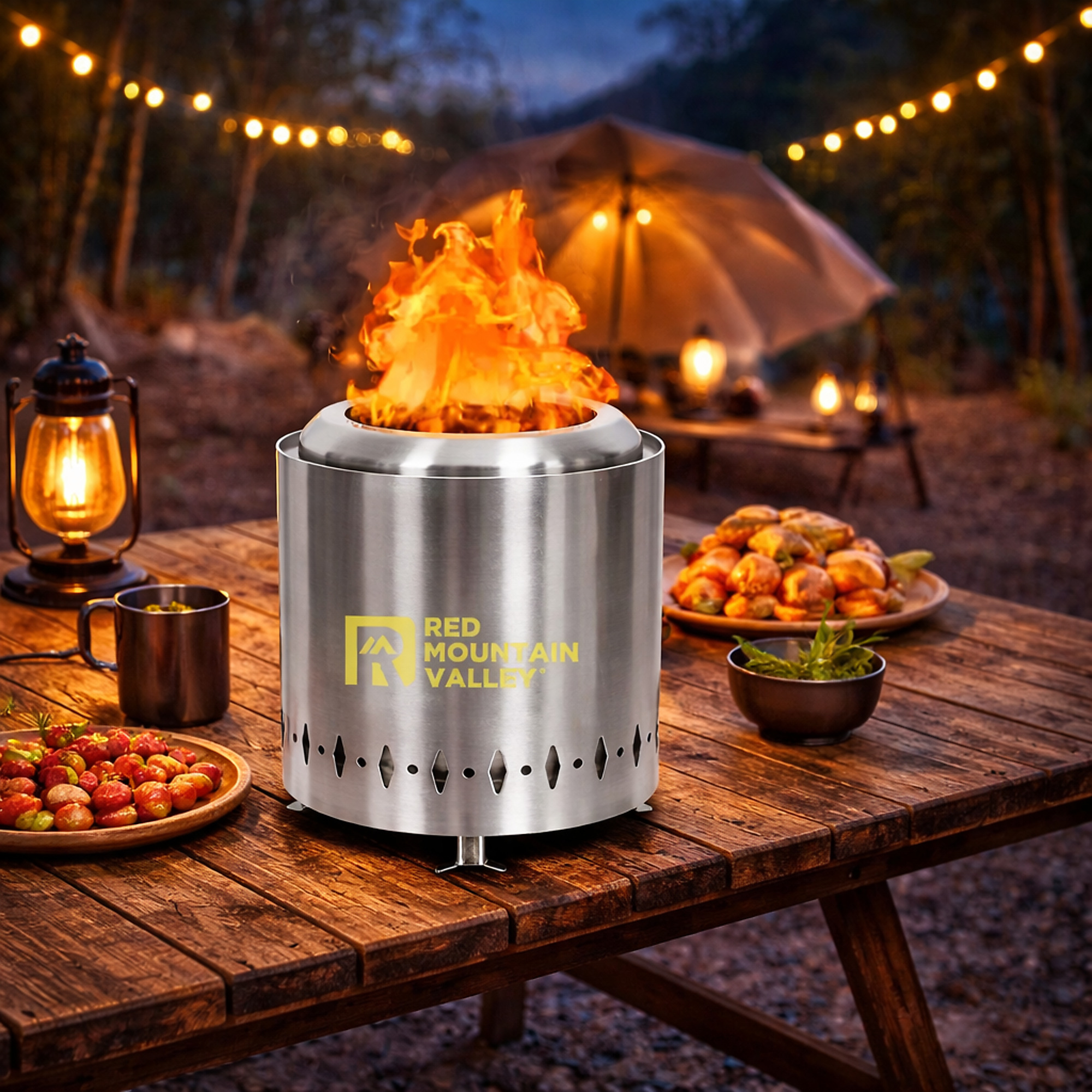 Red Mountain Valley Smokeless Tabletop Fire Pit with Mat — Portable, Stainless Steel, Silver