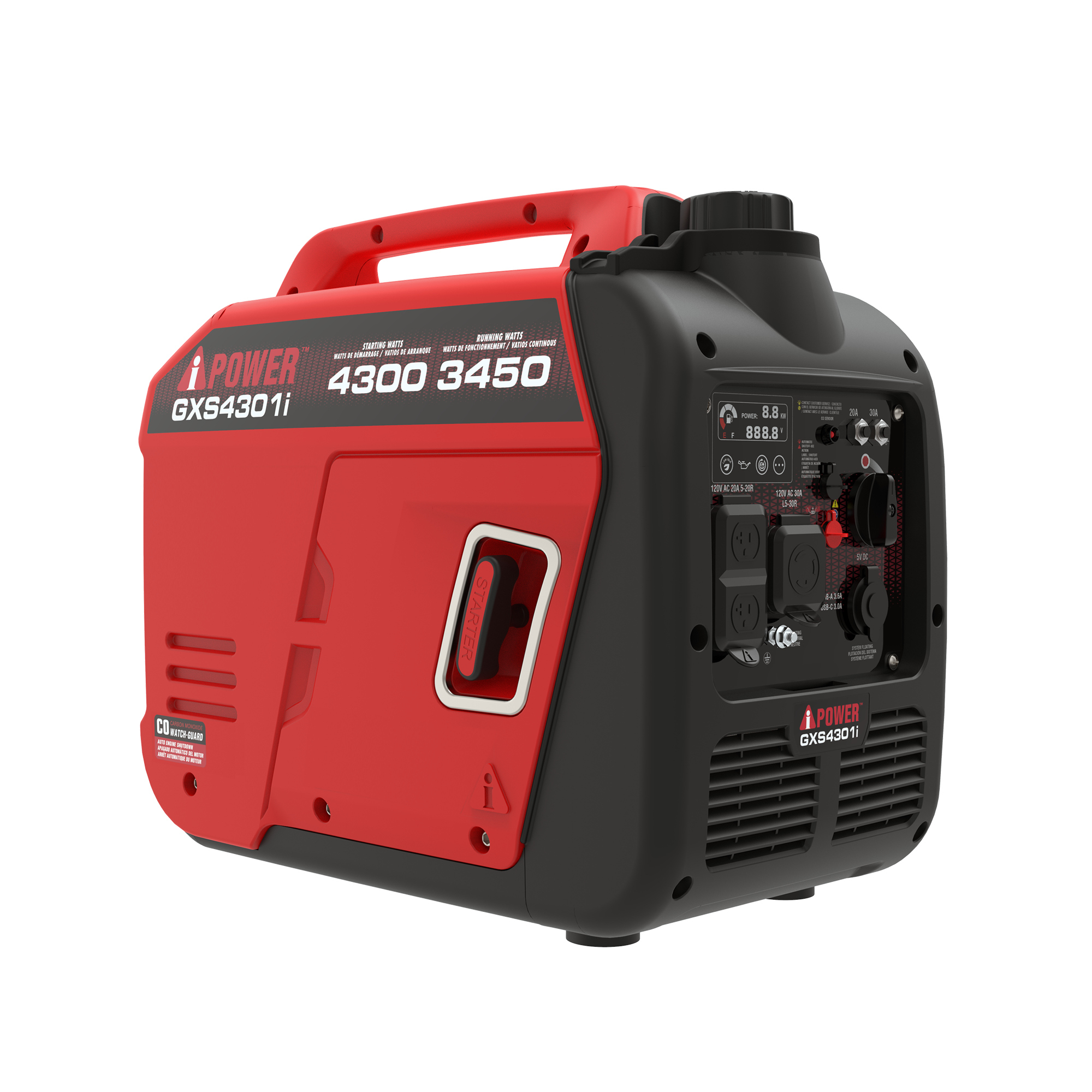 A-iPower Gas Powered Inverter Generator — 4300W Recoil Start, 149cc OHV Engine, CO Sensor Shutdown, Model# GXS4301i