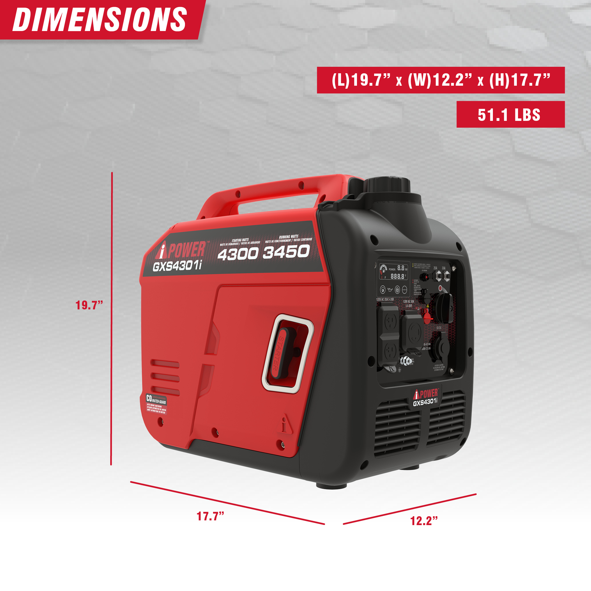 4300-Watt Recoil Start Gas Powered Quiet Inverter Generator 149cc OHV ...