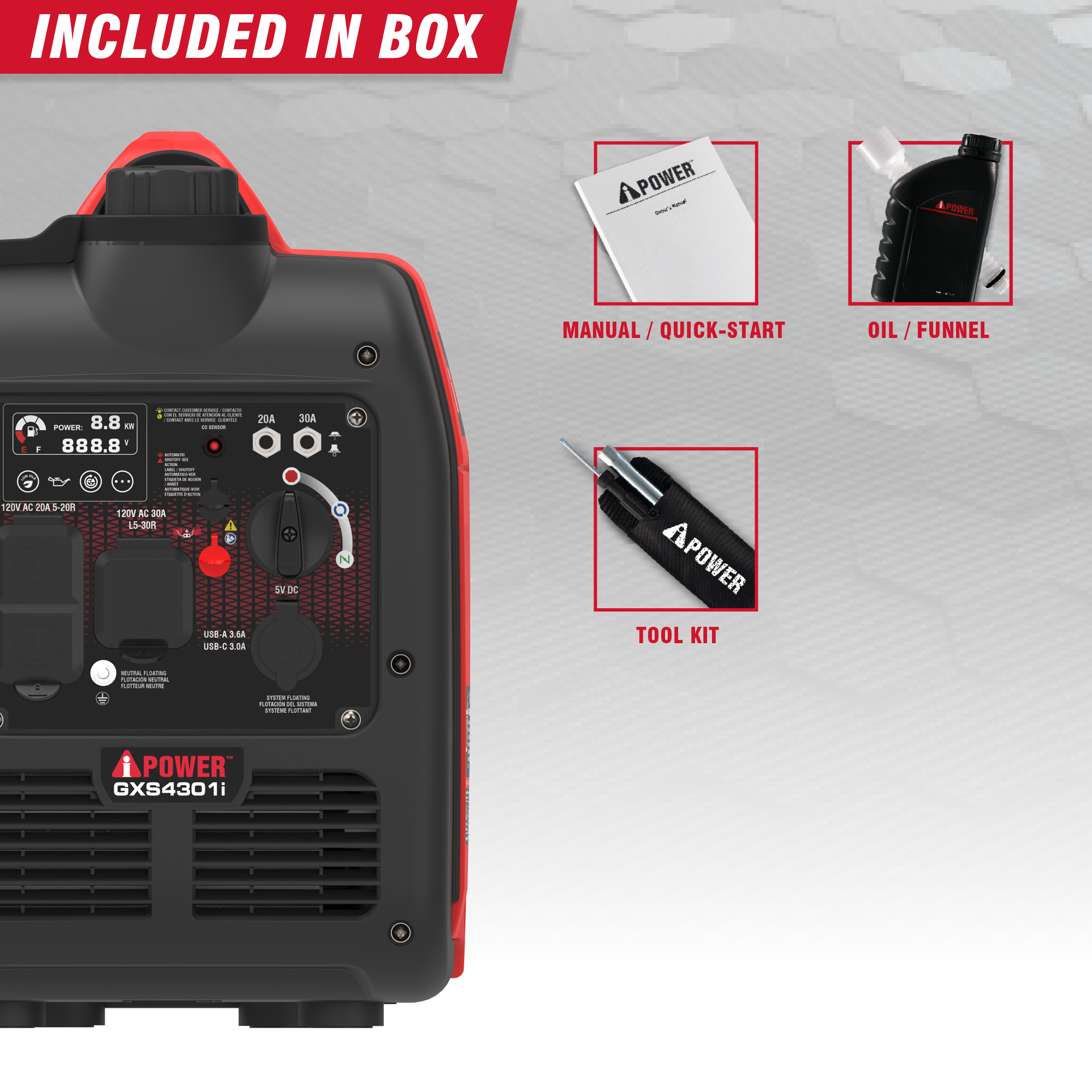 4300-Watt Recoil Start Gas Powered Quiet Inverter Generator 149cc OHV ...