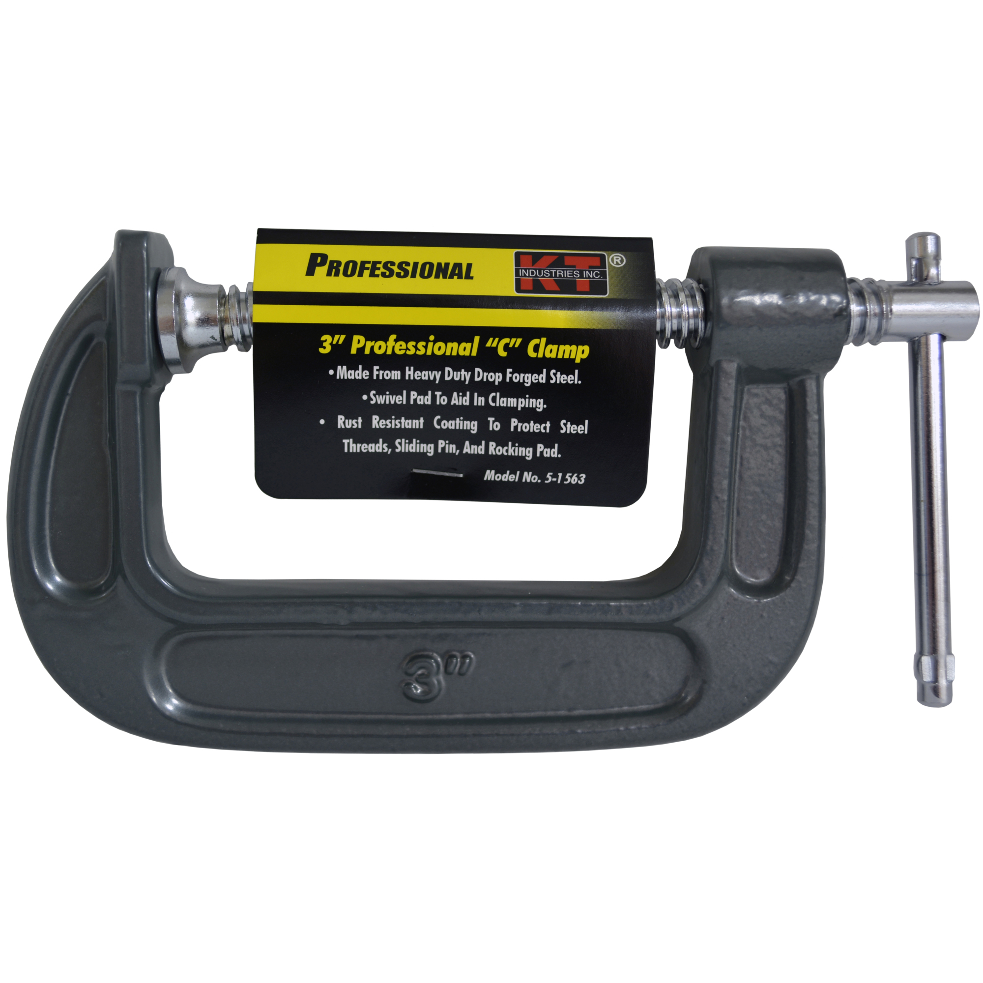 K-T Industries Heavy-Duty C-Clamp — 3in., Steel Screw, Sliding Handle, Model# 5-1563