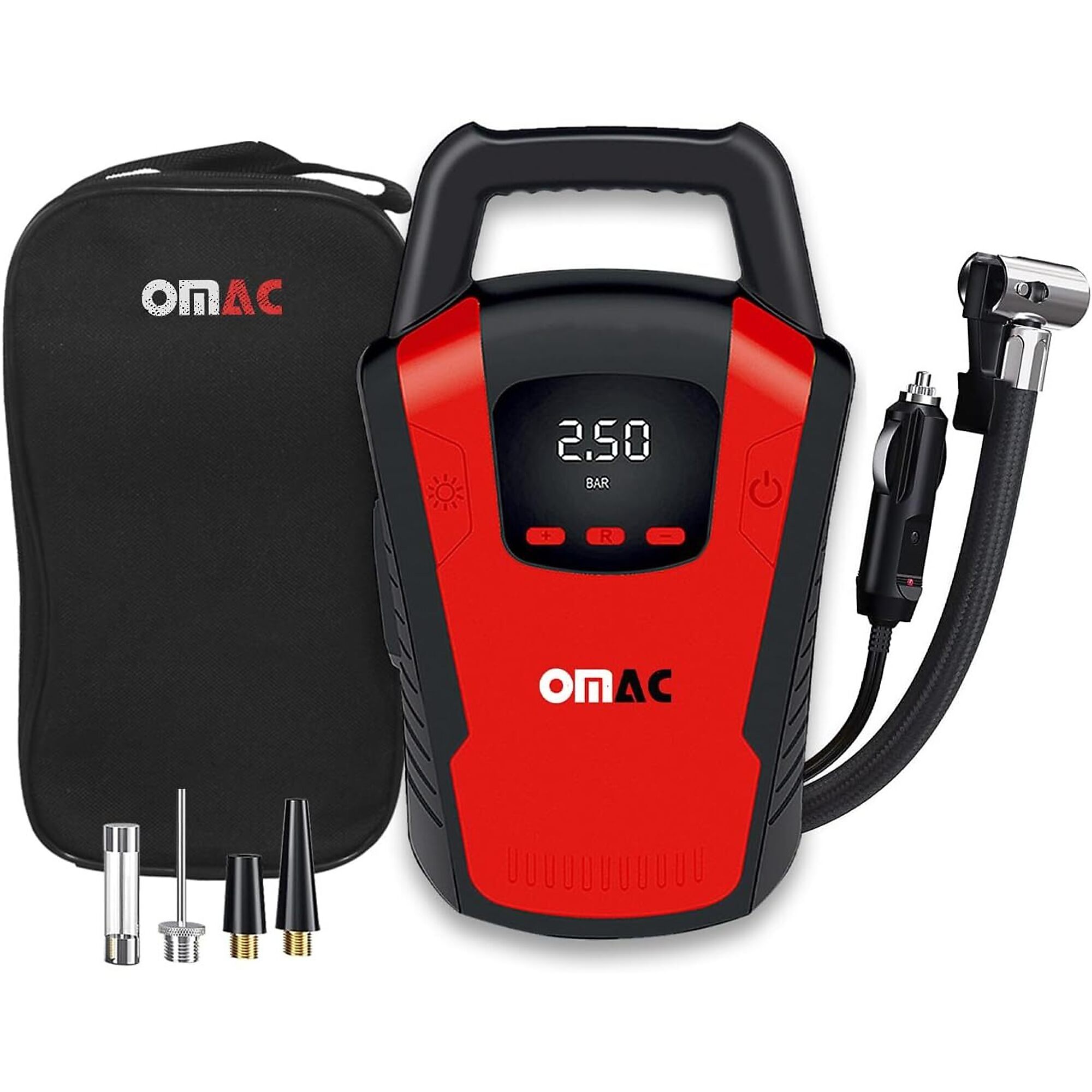 OMAC 12V Portable Digital Tire Inflator with LED Light, 150 PSI, Model# 96CP002BR