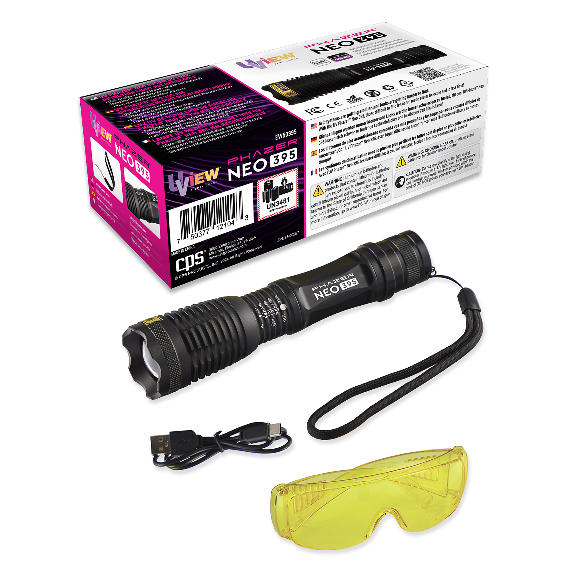 UView Phazer NEO 395 UV Leak Detection Light — Rechargeable, High Output LED, Adjustable Zoom, Model# EW50395