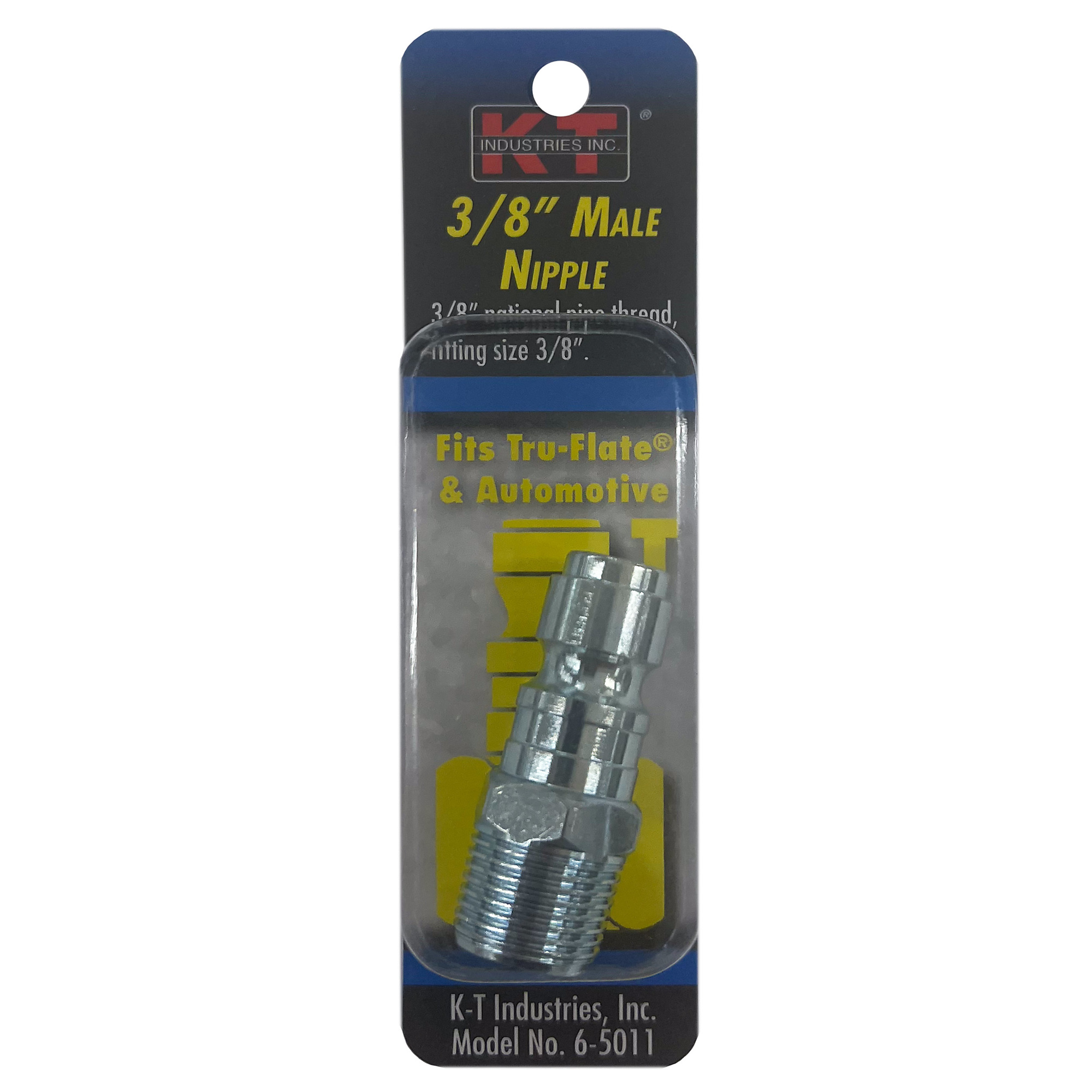 K-T Industries Tru-Flate 3/8in. Male NPT Nipple — Zinc-Plated Steel, Model# 6-5011
