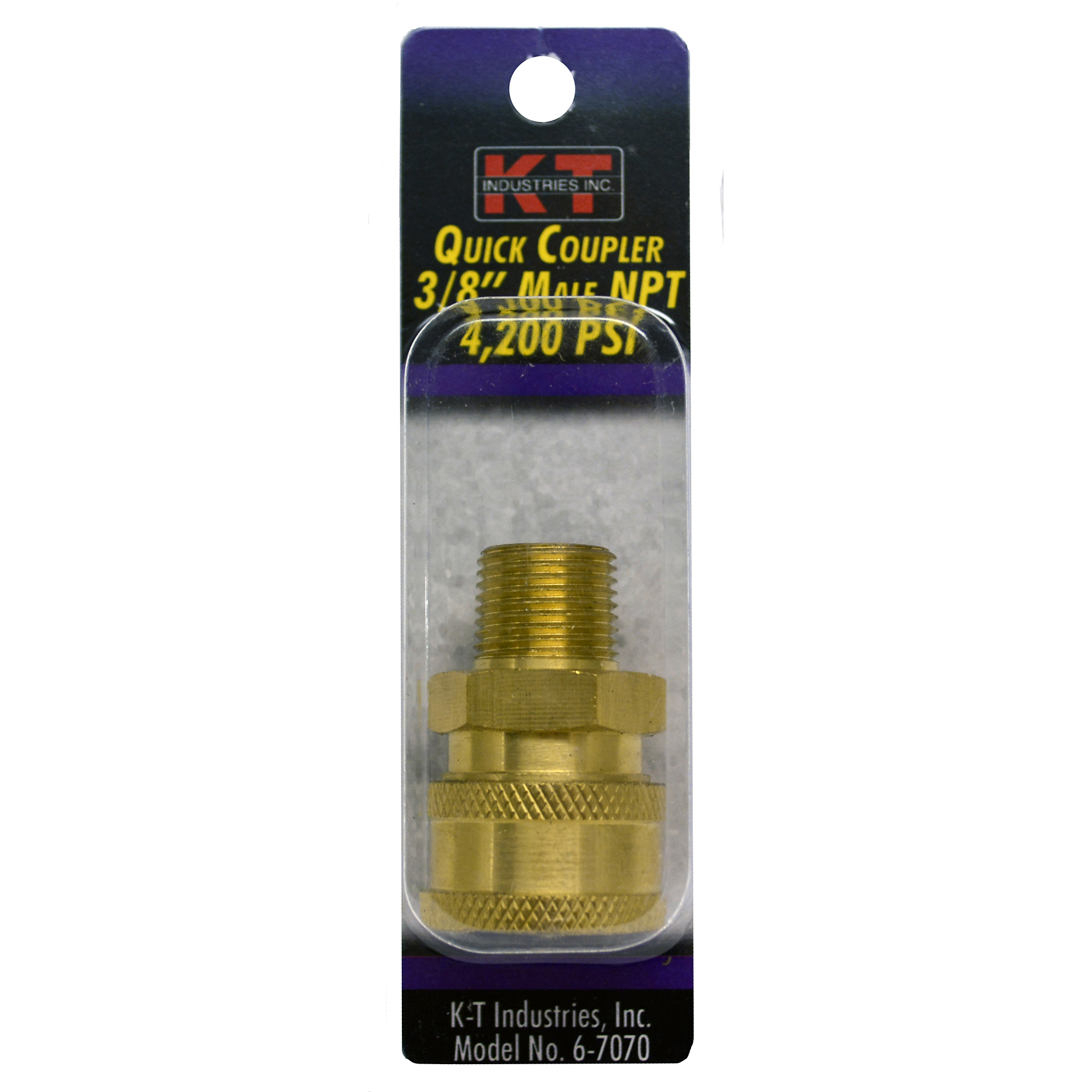 K-T Industries Quick Coupler — 3/8in. M NPT, Brass, 4200 PSI, Model# 6-7070