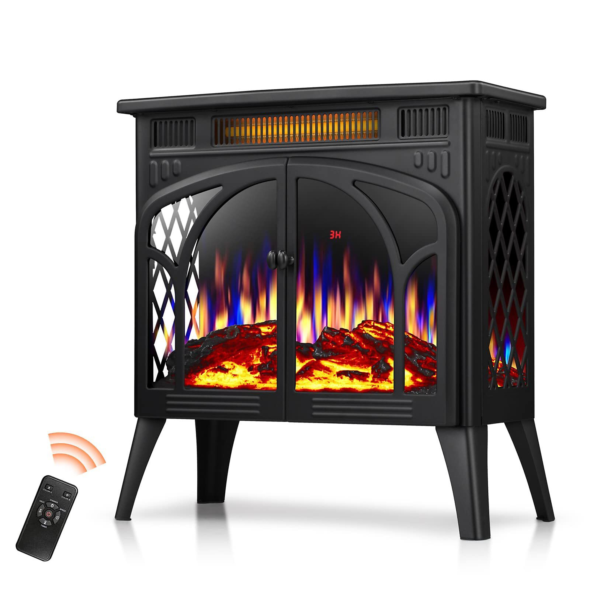 Edendirect Freestanding Electric Fireplace Heater — 24in., Adjustable Brightness and Heating Mode, Overheating Safe Design, Gray, Model# NTES230-BLACK
