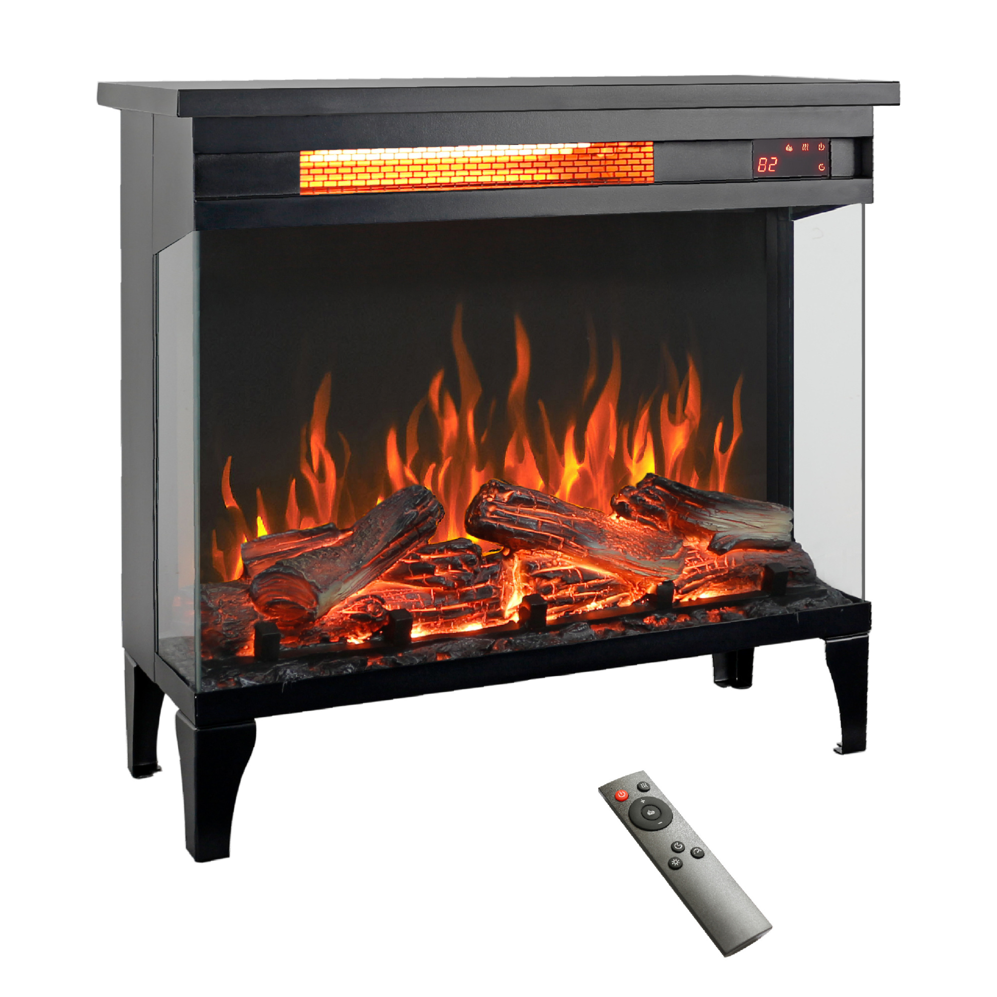 EdenDirect Freestanding Electric Fireplace — 24in., 3-Sided Glass, Infrared Heating, Black, Model# NTEP166908