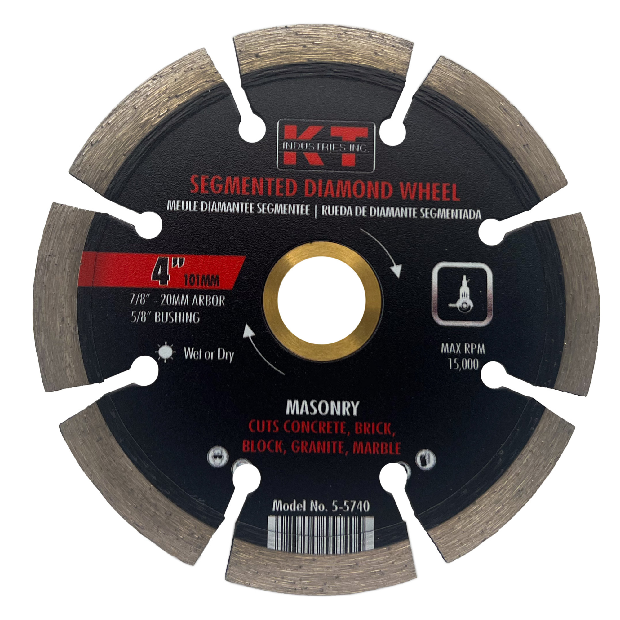 K-T Industries Segmented Diamond Blade — 4in. x 0.070in. x 7mm, Wet/Dry Cutting, High Density Bond, Model# 5-5740