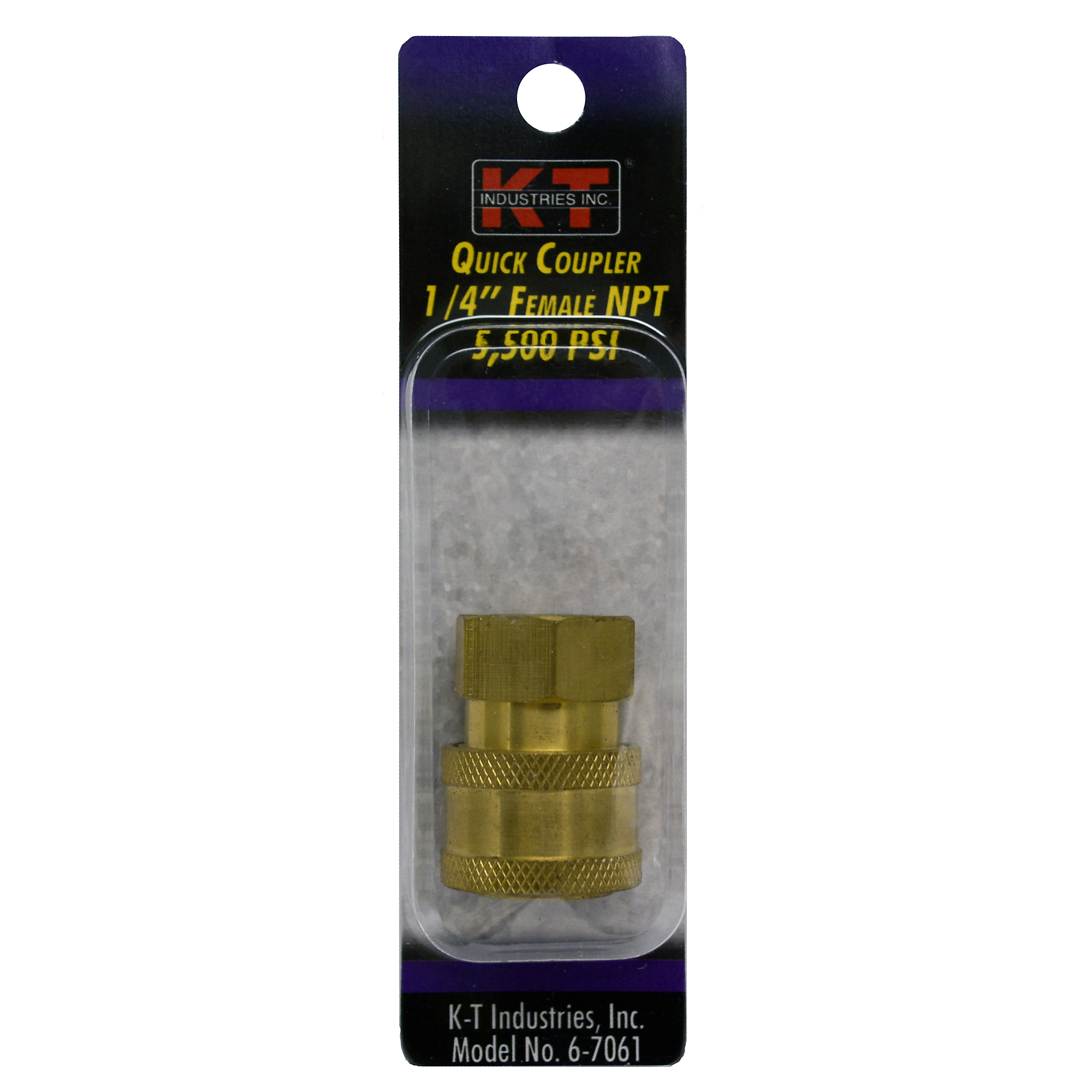 K-T Industries Quick Coupler — 1/4in. Female NPT, Brass, 5500 PSI, Model# 6-7061