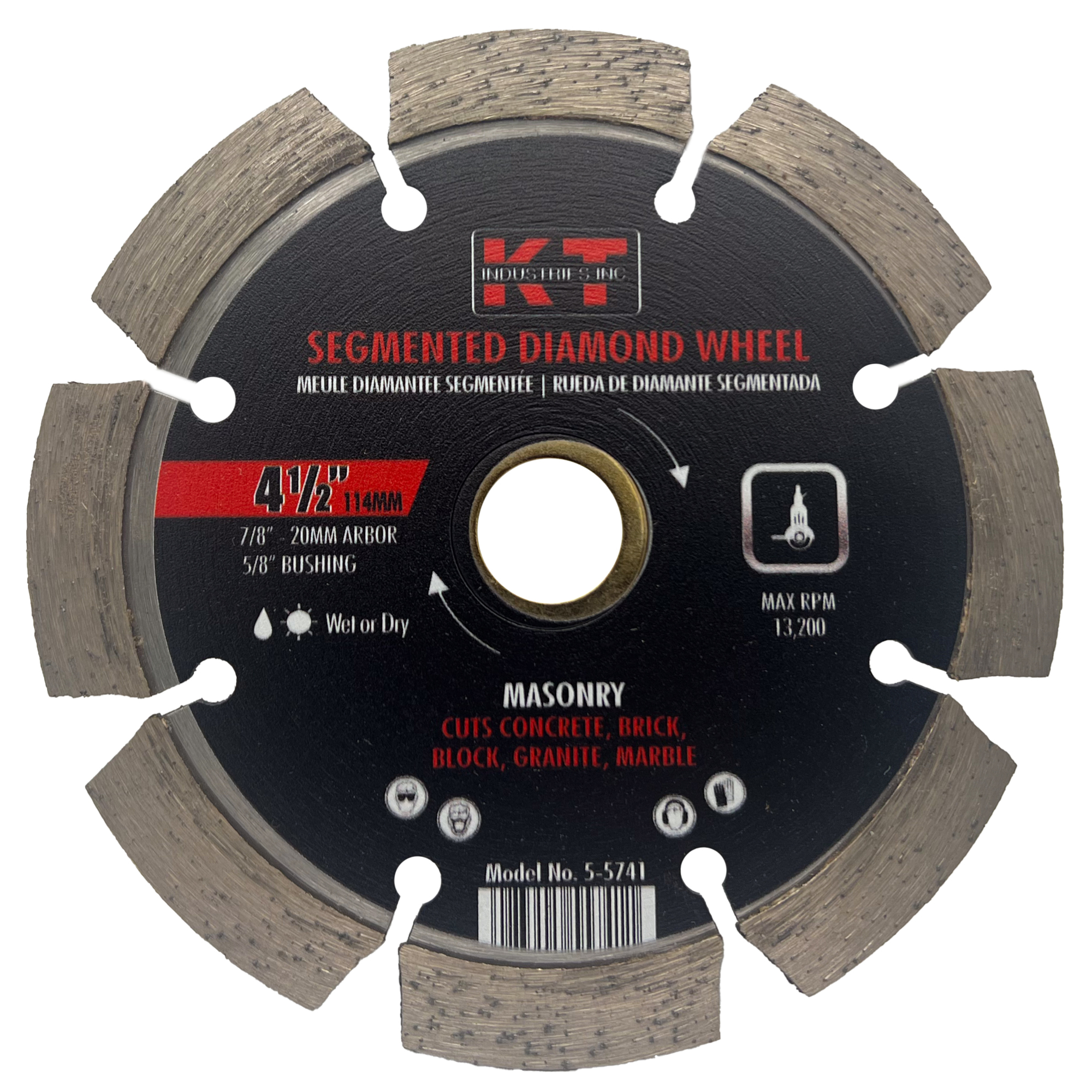 K-T Industries Segmented Diamond Blade — 4.5in. x 0.080in., 7mm Width, Wet/Dry Cutting, Model# 5-5741