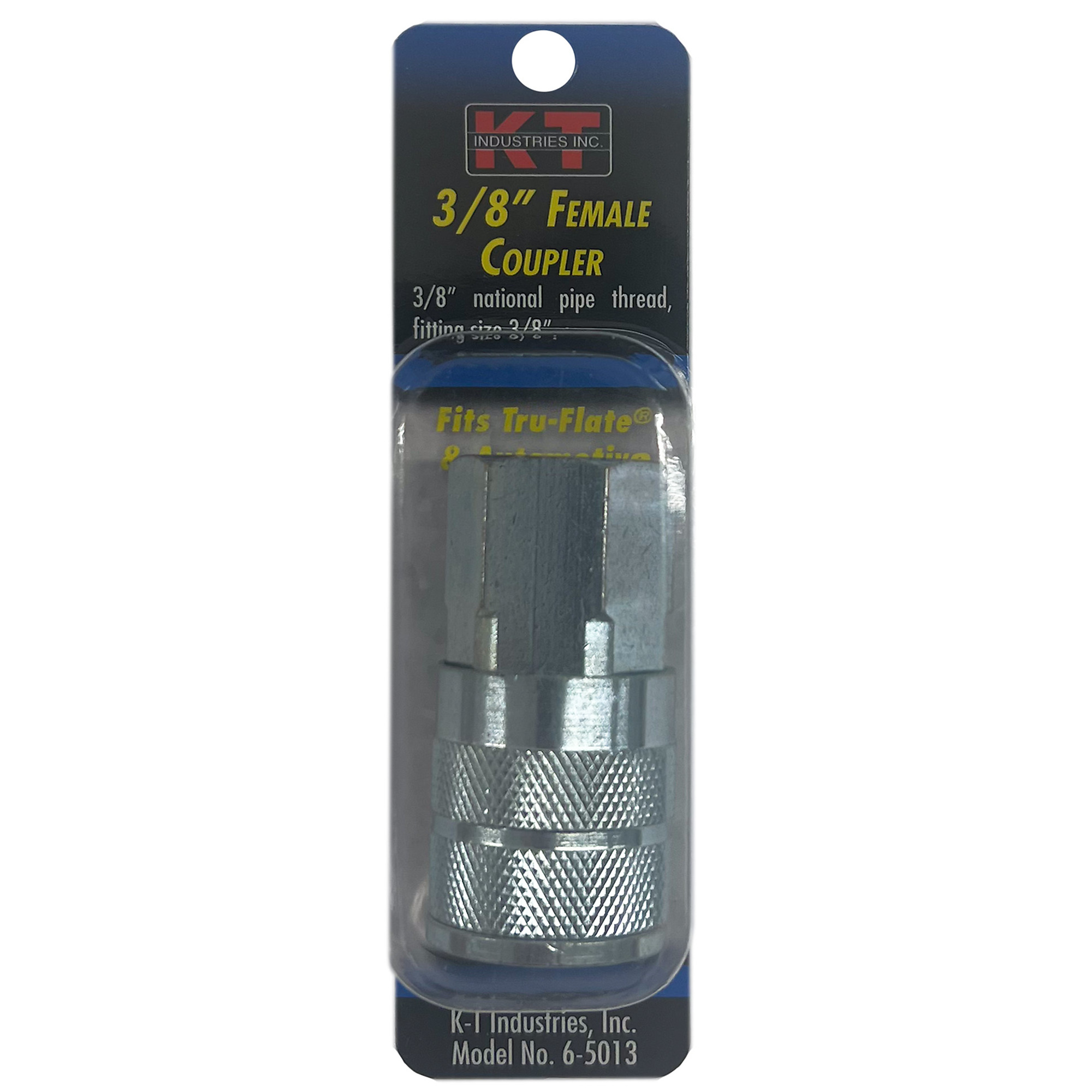 K-T Industries Tru-Flate 3/8in. Female NPT Coupler — Zinc Plated Brass, Model# 6-5013