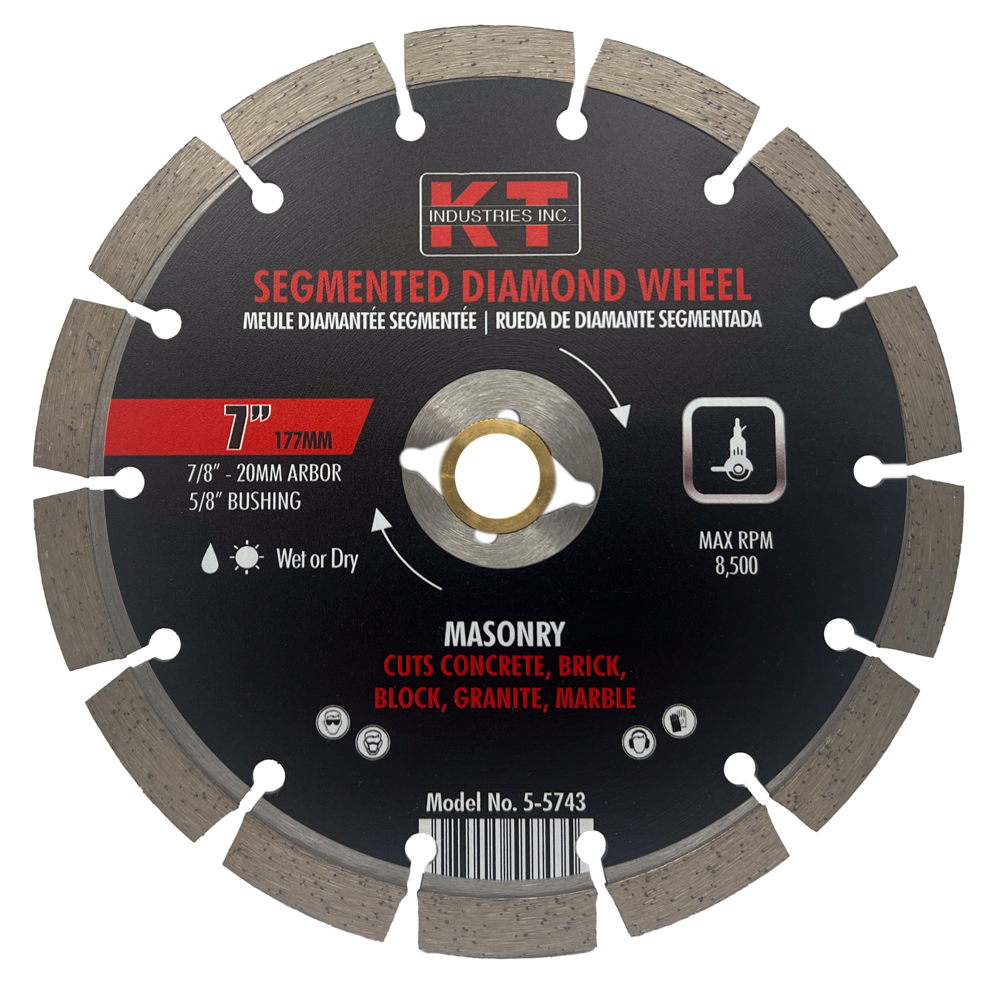 K-T Industries Segmented Diamond Blade — 7in. x 0.090in. x 7mm, Wet/Dry Cutting, Model# 5-5743