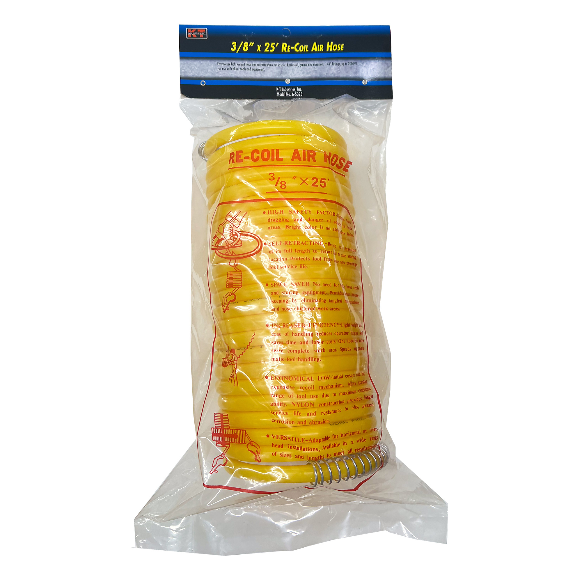 K-T Industries Recoil Air Hose — 3/8in. x 25ft., Lightweight, Oil and Abrasion Resistant, Model# 6-5325