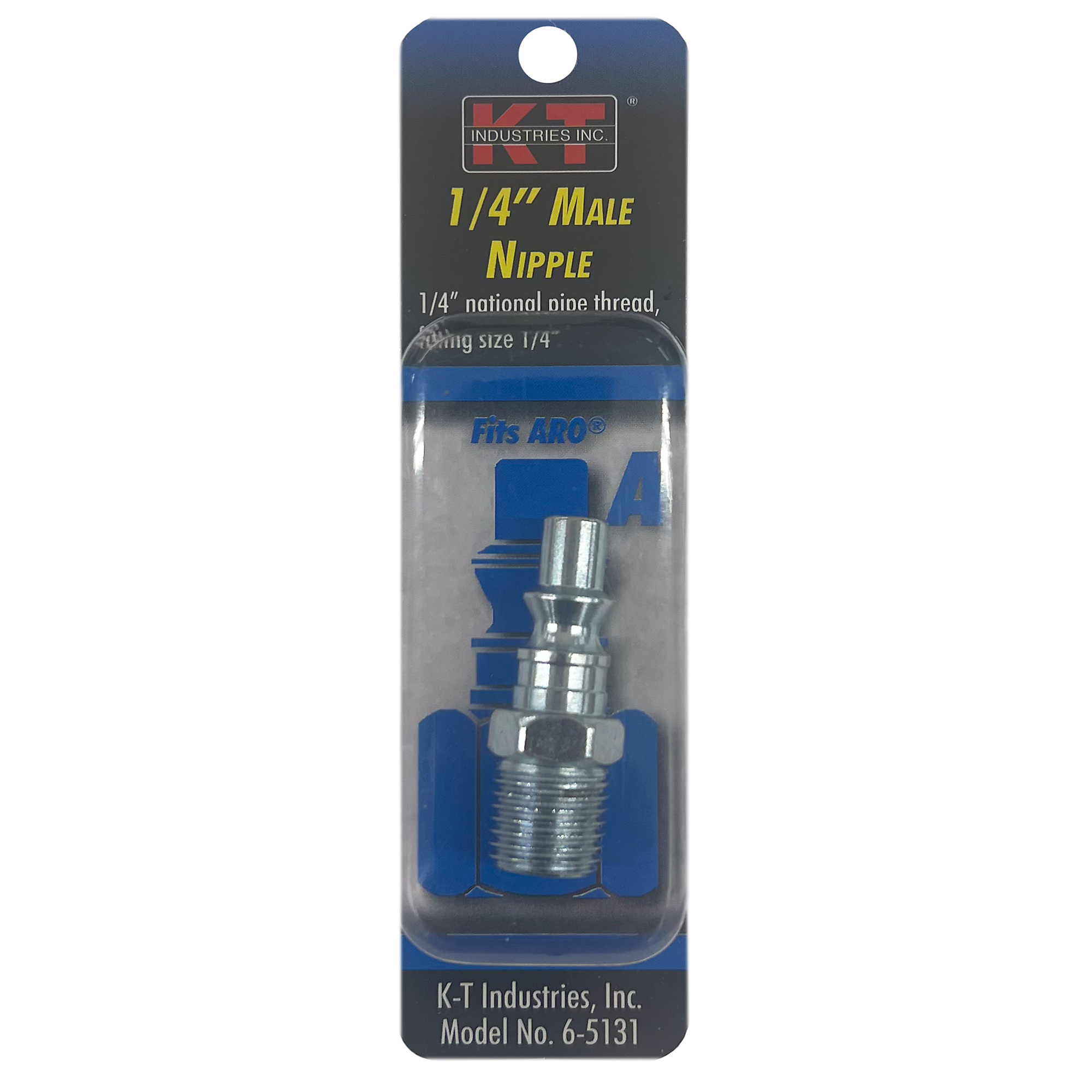 K-T Industries ARO 1/4in. Male NPT Nipple — Plated Steel, Model# 6-5131