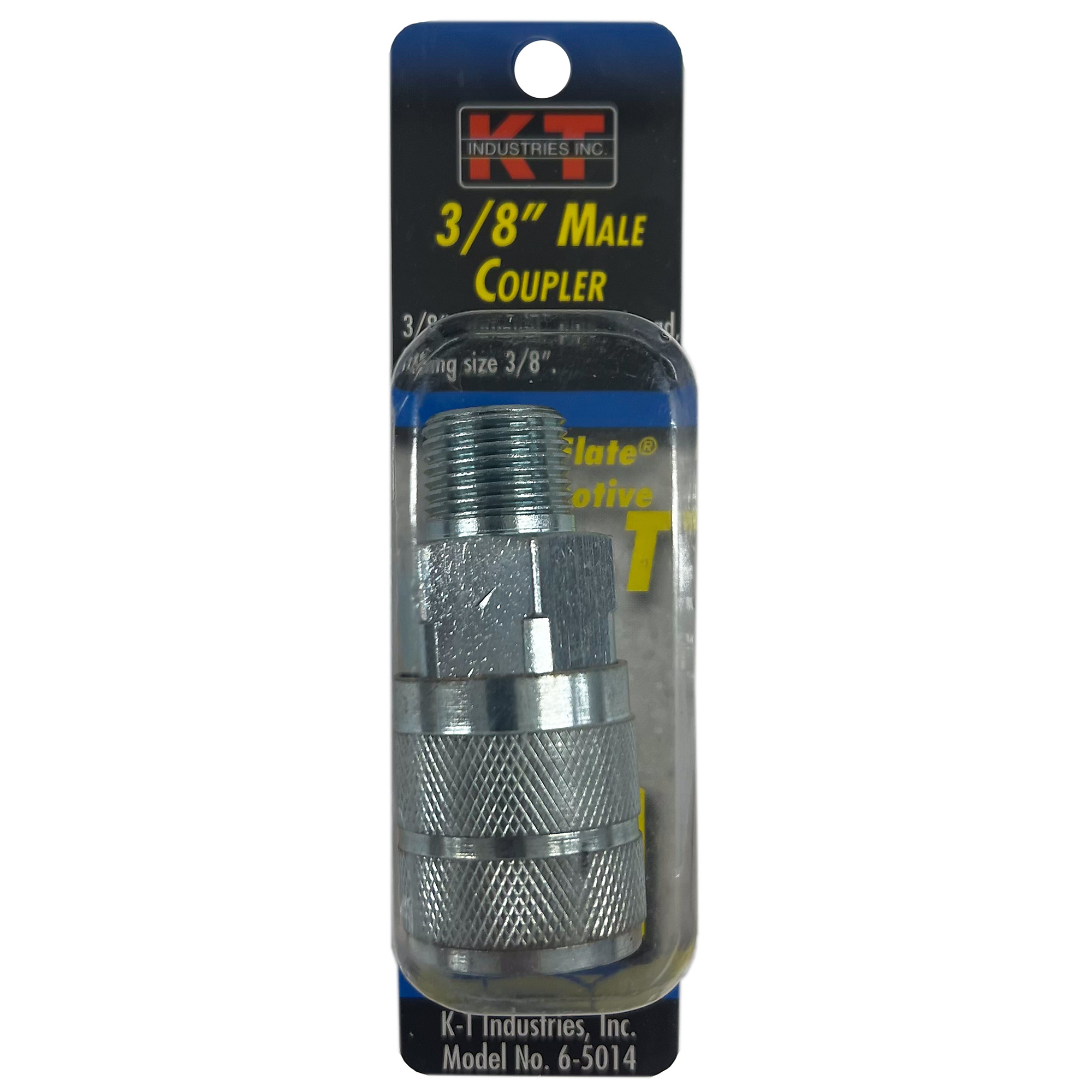 K-T Industries Tru-Flate Male NPT Coupler — 3/8in., Zinc Plated, Brass, Model# 6-5014