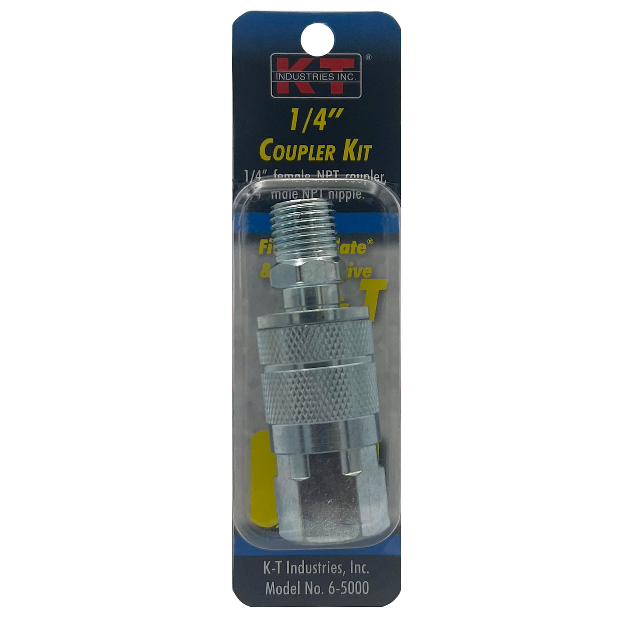 K-T Industries Tru-Flate Coupler and Nipple Set — 1/4in. NPT, Zinc-Plated Brass, 2-Piece, Model# 6-5000