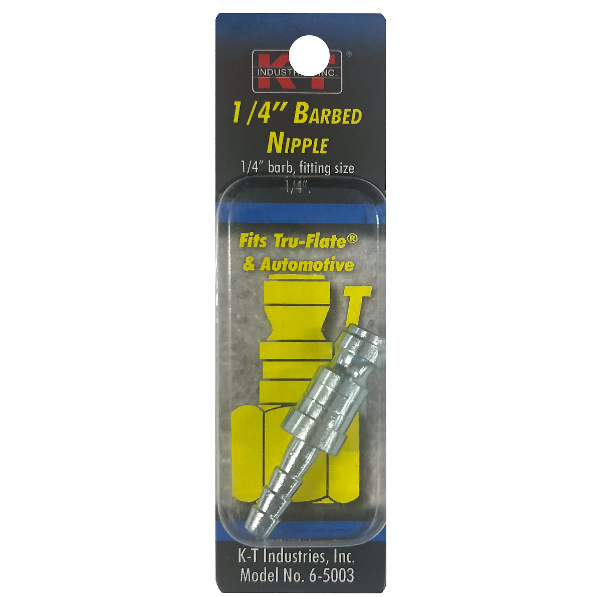 K-T Industries Tru-Flate 1/4in. Barb 1/4in. Nipple — Zinc-Plated Steel, Model# 6-5003