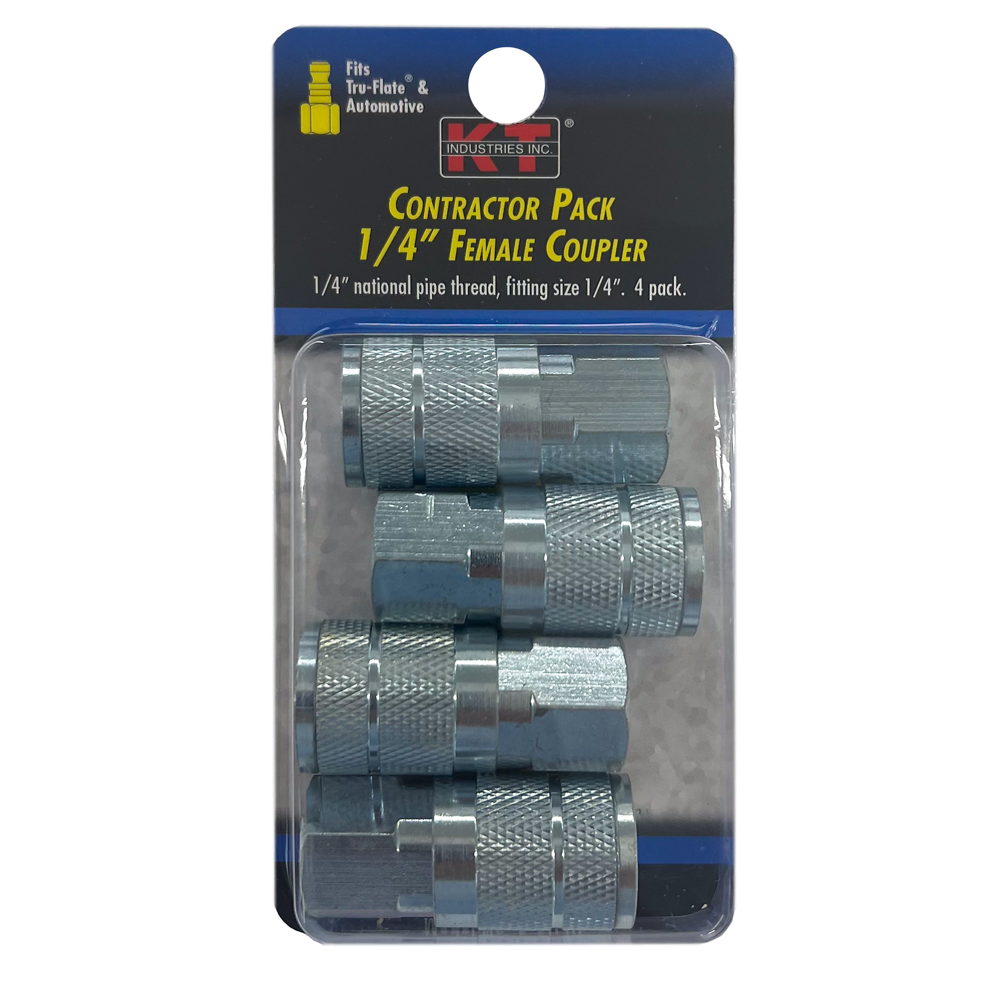 K-T Industries Tru-Flate Brass Coupler Contractor Pack — 1/4in. F NPT, 4 Pcs, Model# 6-5030