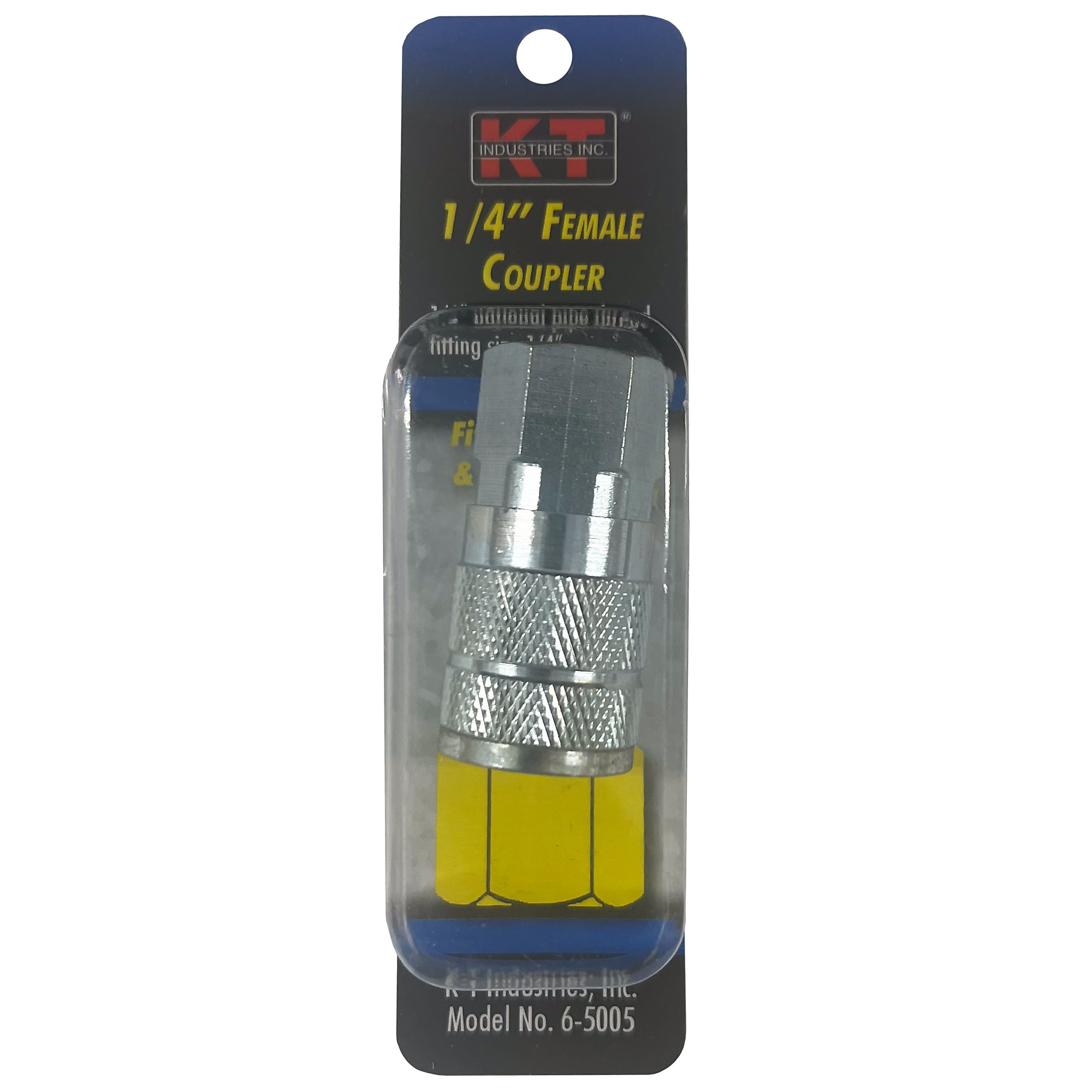 K-T Industries Tru-Flate Coupler — 1/4in. F NPT, Zinc-Plated Brass, Model# 6-5005